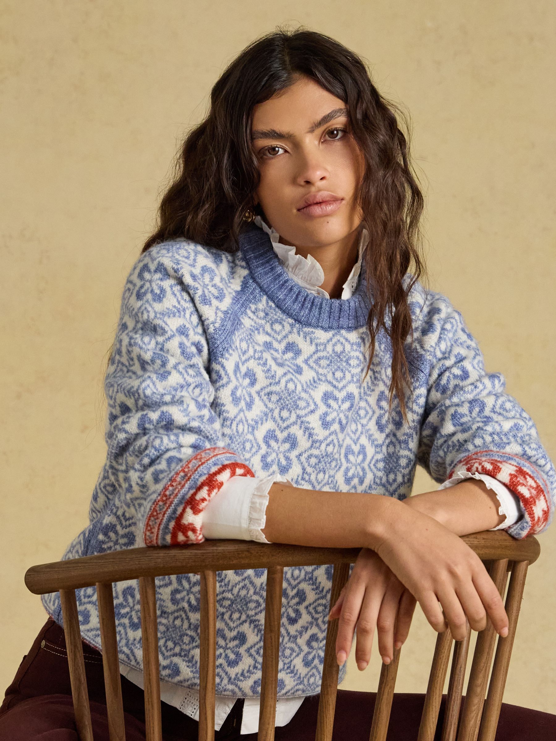 Blue Patterned Knitted Jumper with Detachable Roll Neck - Image 9 of 10
