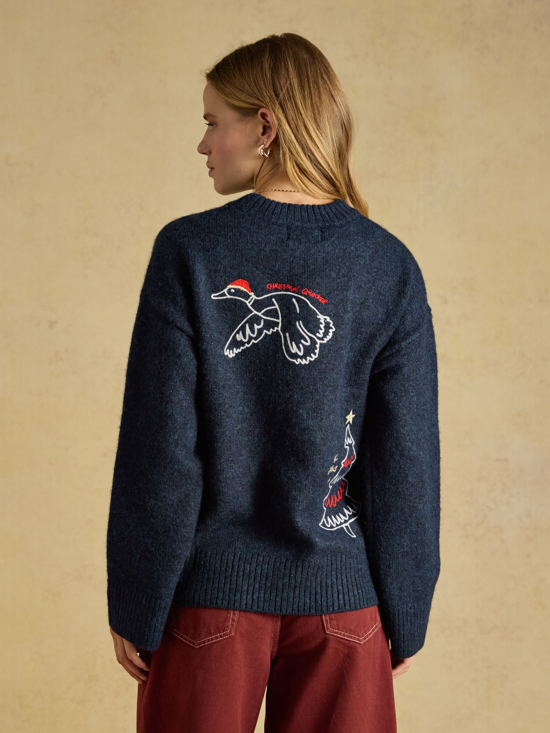 Navy Embroidered Christmas Icons Crew Neck Jumper - Image 2 of 9 Navy Embroidered Christmas Icons Crew Neck Jumper - Image 2 of 9
