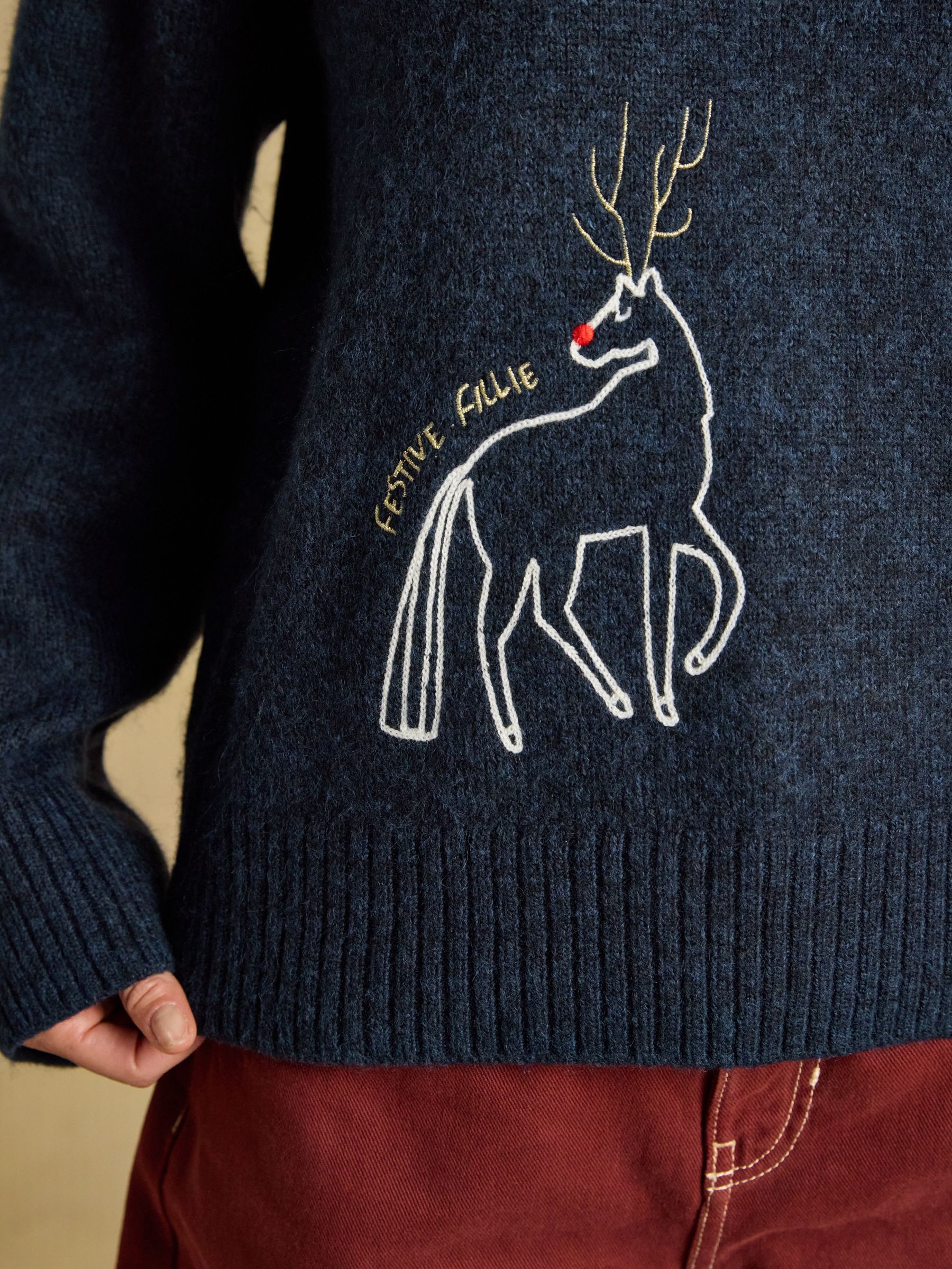 Navy Embroidered Christmas Icons Crew Neck Jumper - Image 3 of 9