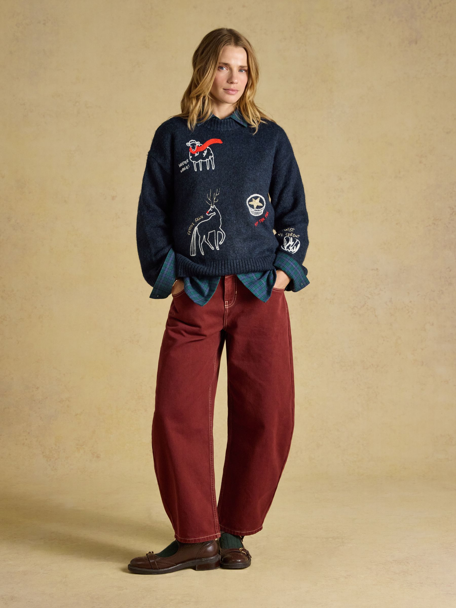 Navy Embroidered Christmas Icons Crew Neck Jumper - Image 4 of 9