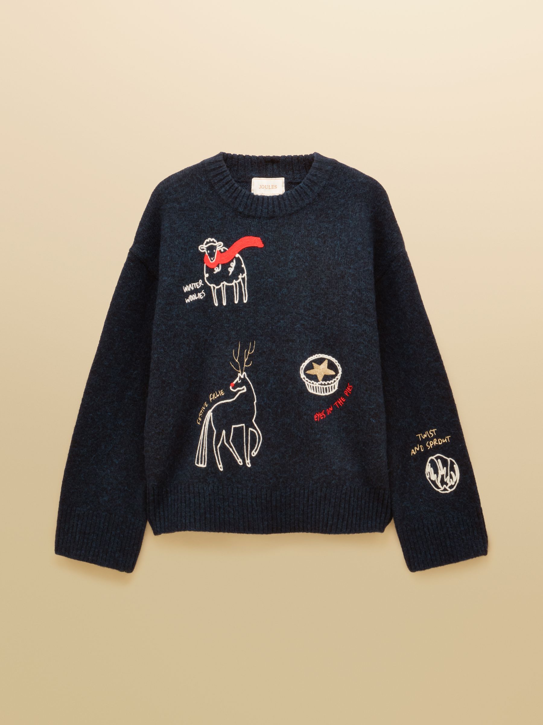 Navy Embroidered Christmas Icons Crew Neck Jumper - Image 9 of 9
