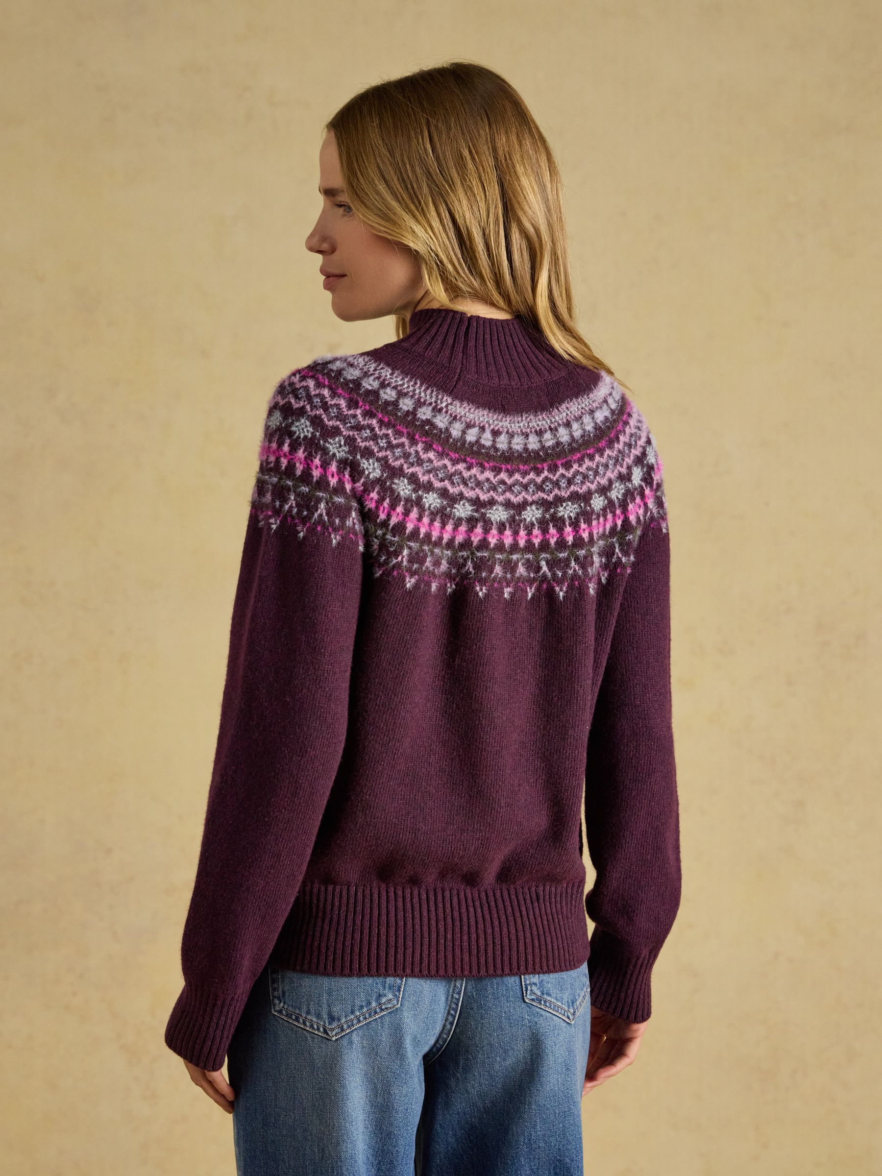 Wine Fair Isle High Neck Jumper - Image 2 of 7