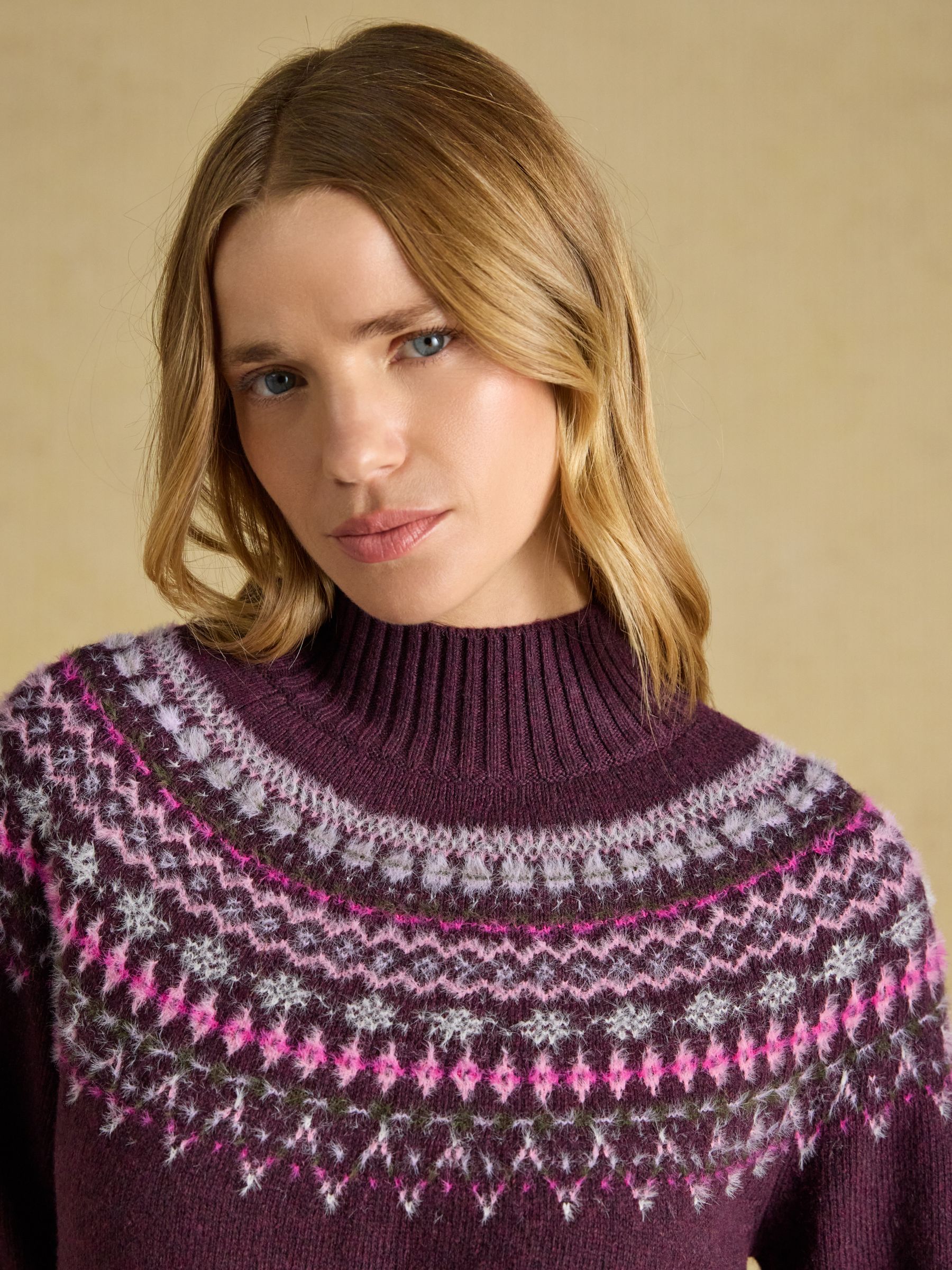 Wine Fair Isle High Neck Jumper - Image 3 of 7