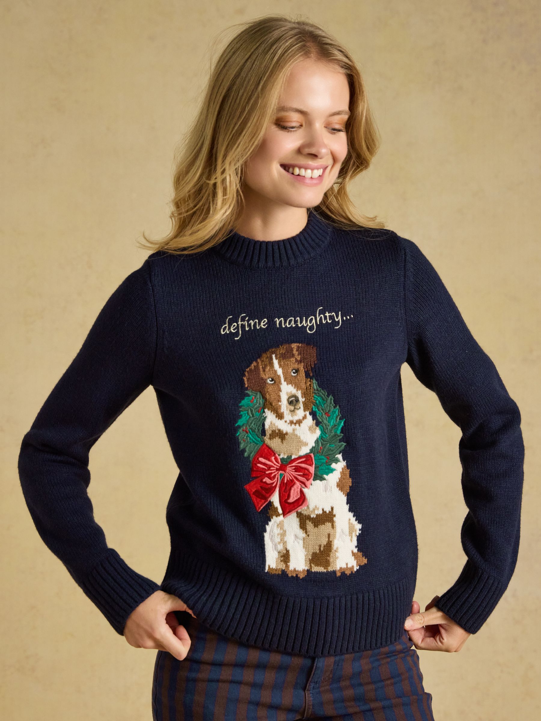 Dog Navy Crew Neck Knitted Christmas Jumper - Image 1 of 7