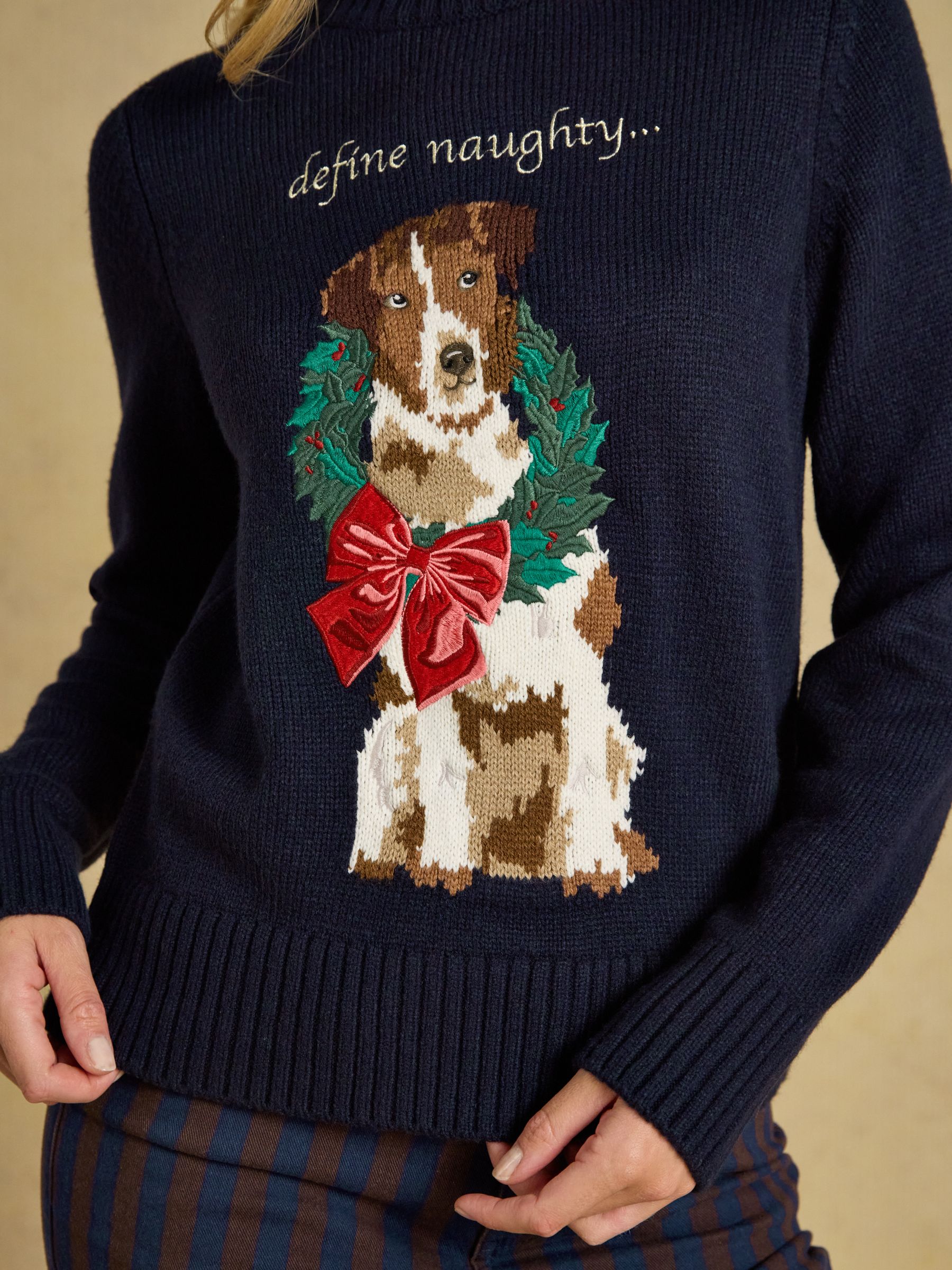 Dog Navy Crew Neck Knitted Christmas Jumper - Image 3 of 7