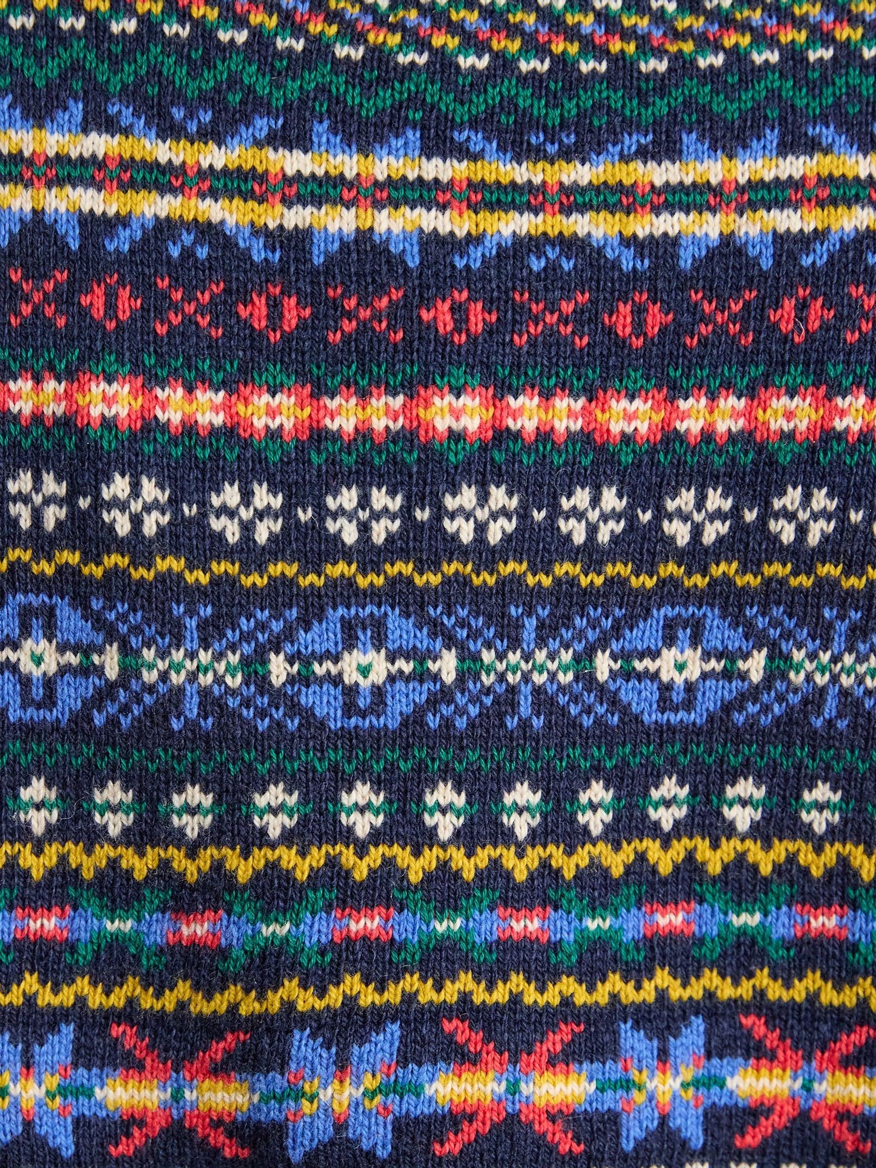 Fair Isle Navy Collared Cotton Blend Knitted Jumper - Image 10 of 11