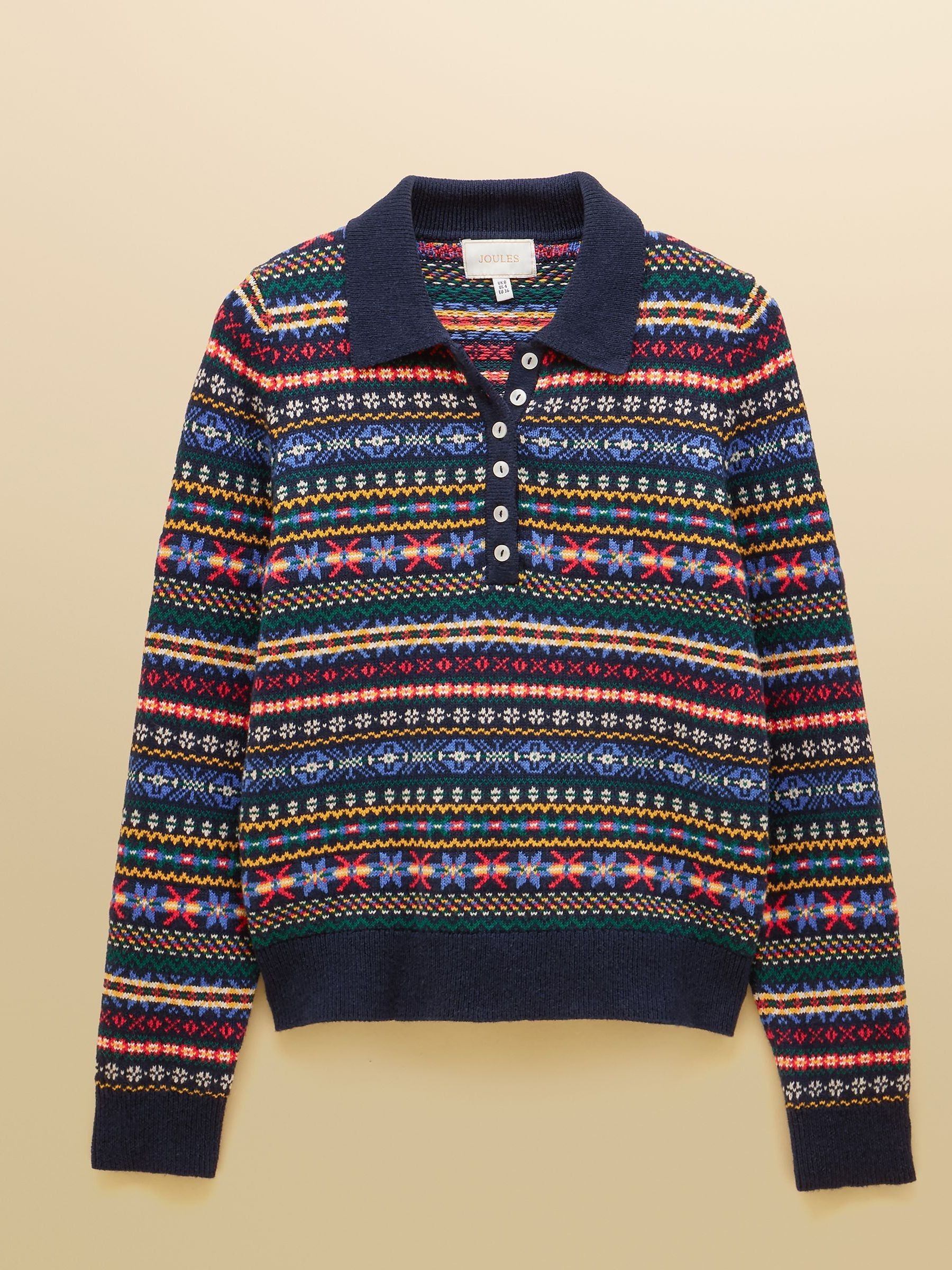 Fair Isle Navy Collared Cotton Blend Knitted Jumper - Image 11 of 11 Fair Isle Navy Collared Cotton Blend Knitted Jumper - Image 11 of 11