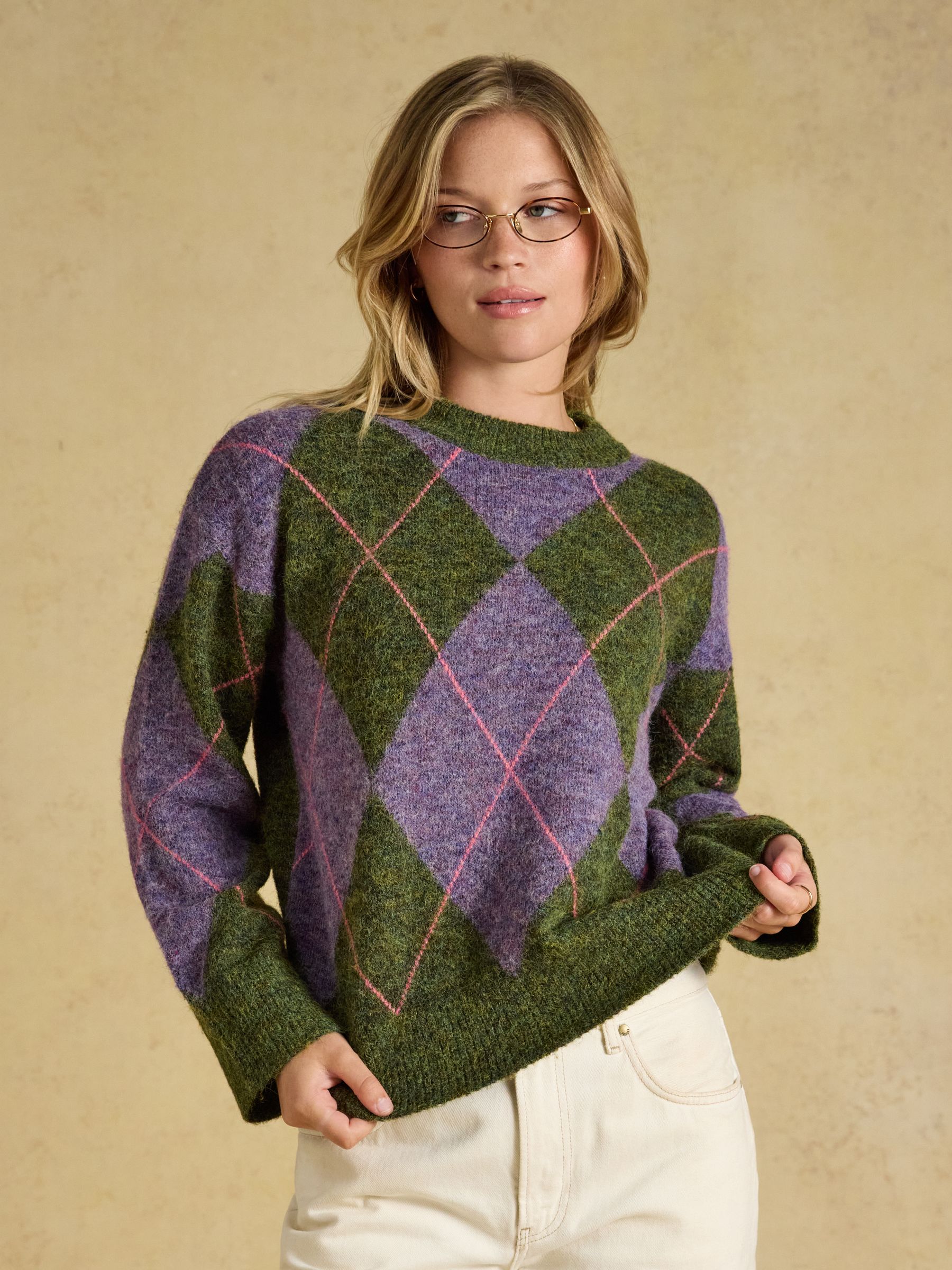 Argyle Multi Knitted Crew Neck Jumper - Image 1 of 8