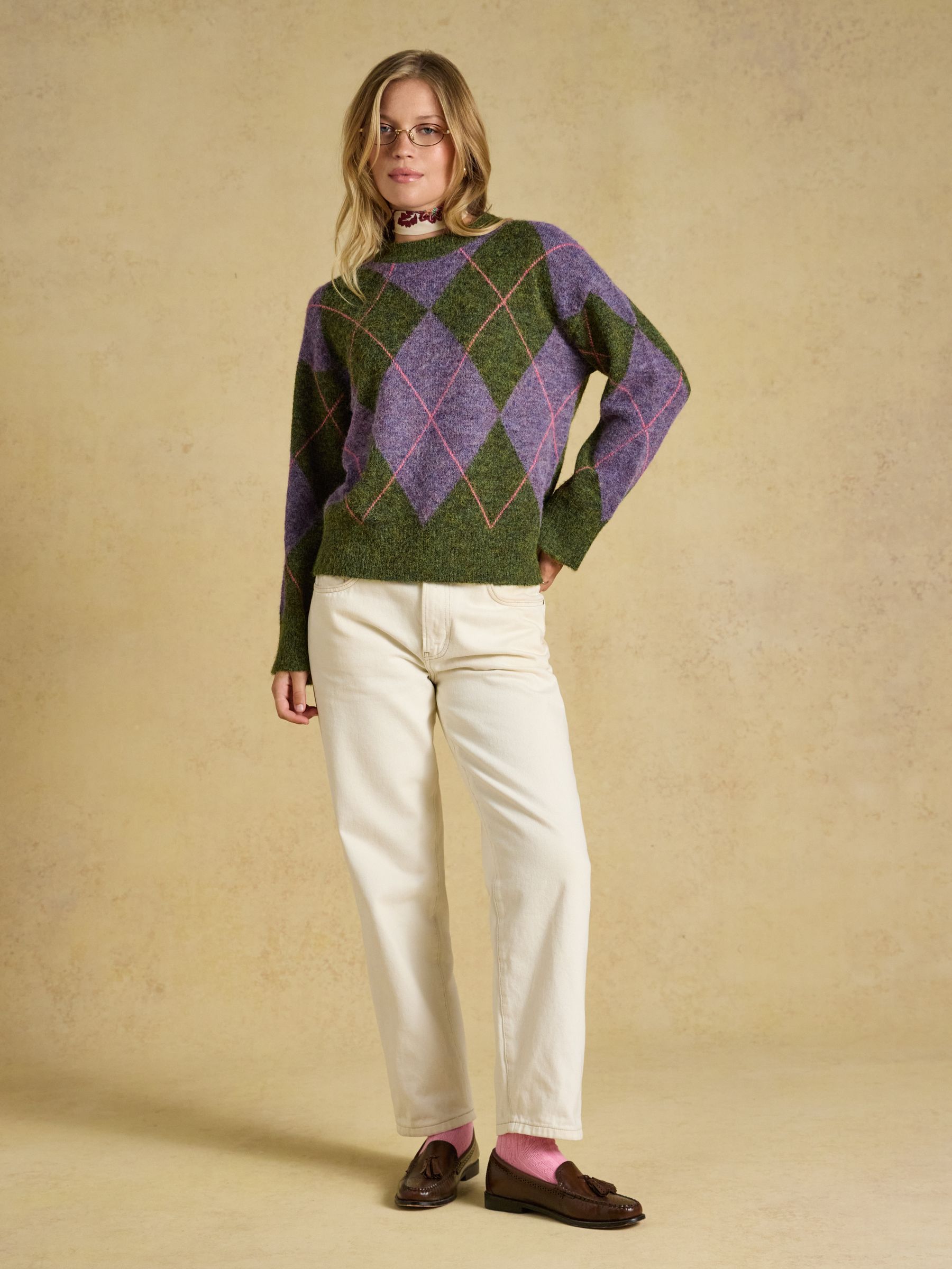 Argyle Multi Knitted Crew Neck Jumper - Image 5 of 8