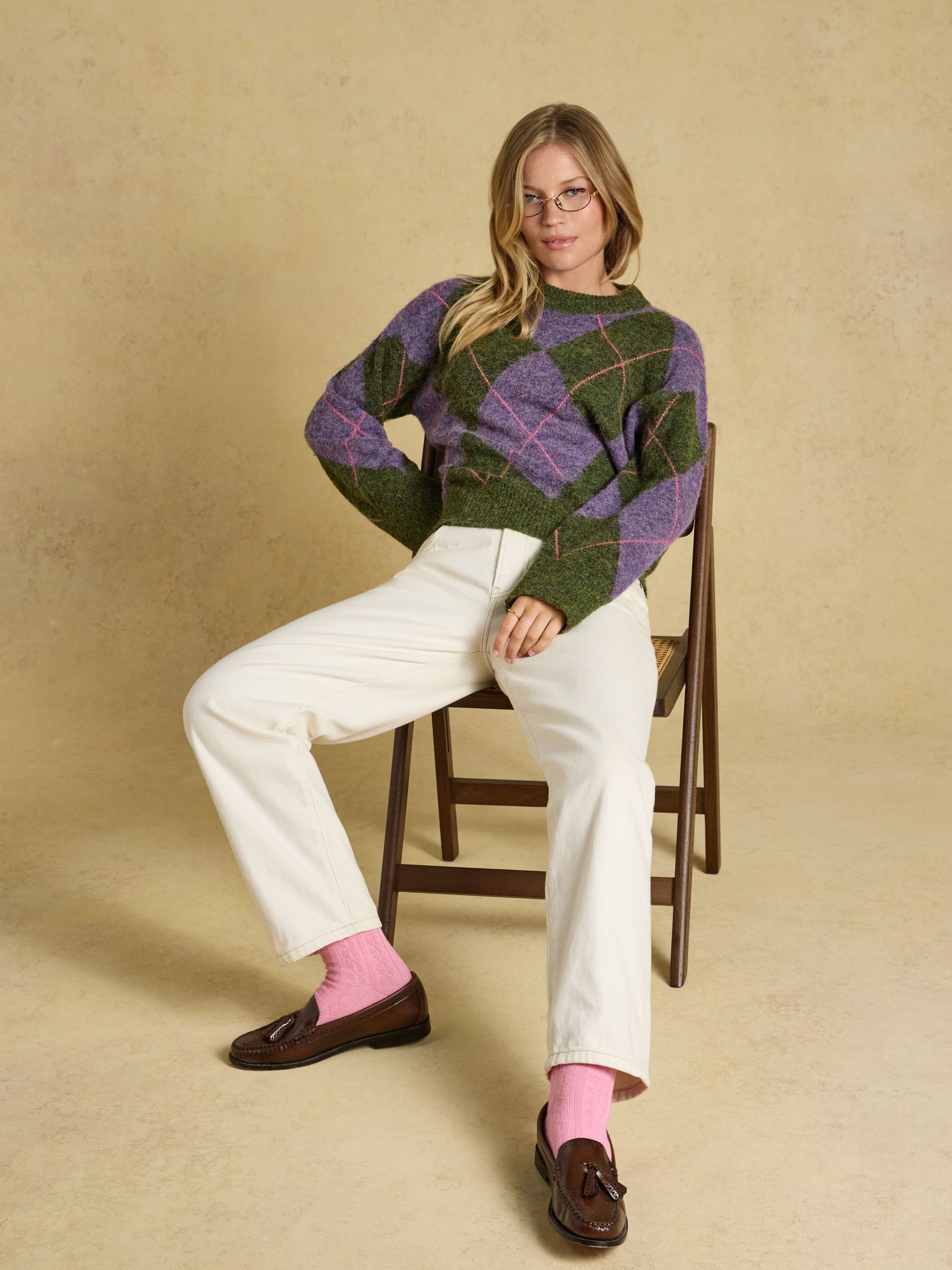 Argyle Multi Knitted Crew Neck Jumper - Image 7 of 8