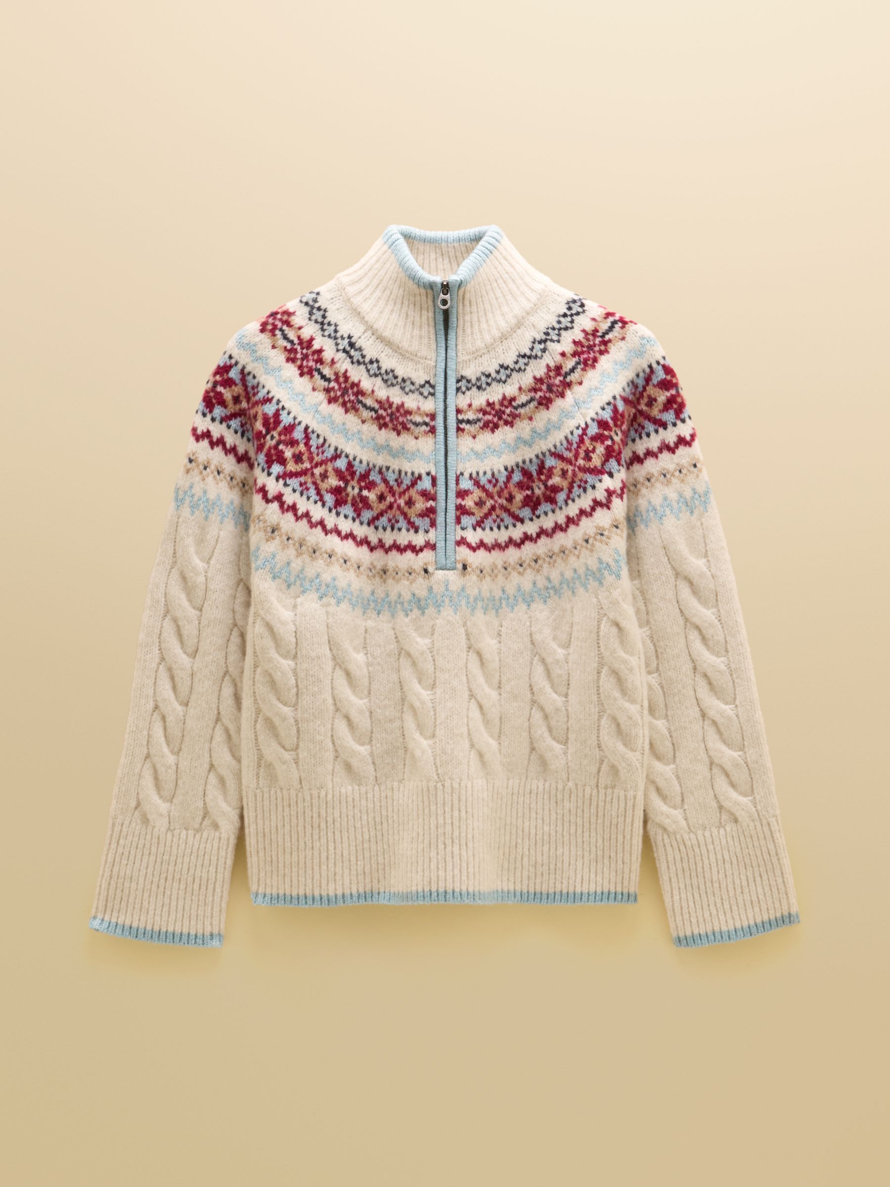 Cream Cable Knit Fair Isle Half Zip Jumper - Image 7 of 7 Cream Cable Knit Fair Isle Half Zip Jumper - Image 7 of 7