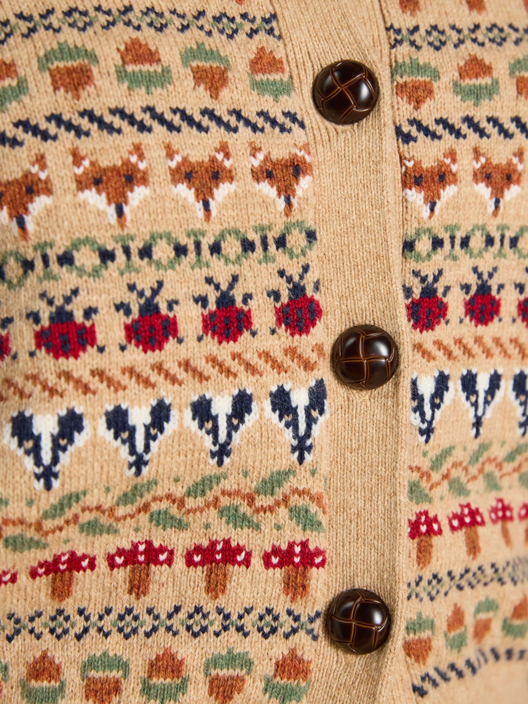 Woodland Pattern Oatmeal Cotton Blend Knitted Cardigan - Image 5 of 8