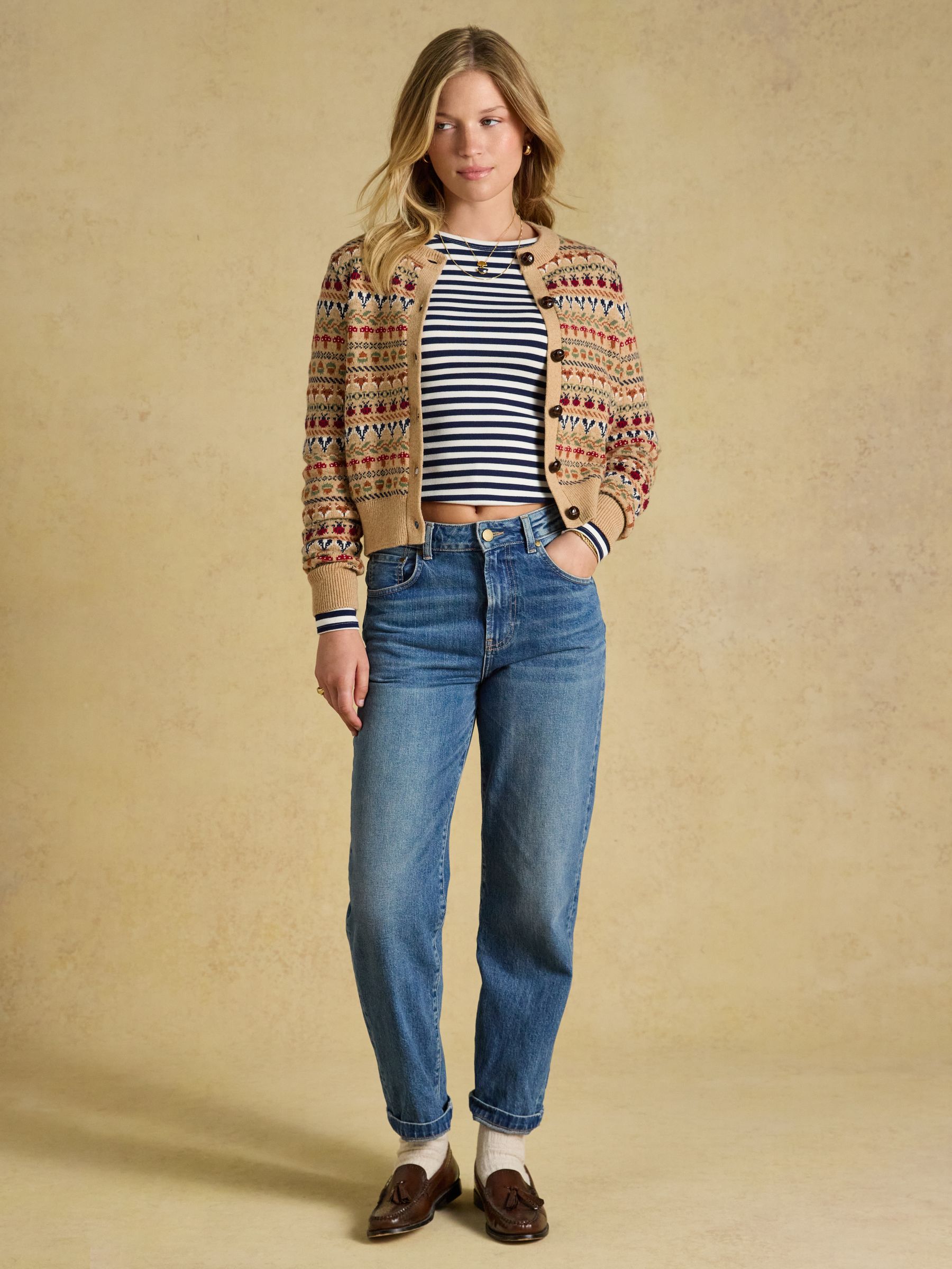 Woodland Pattern Oatmeal Cotton Blend Knitted Cardigan - Image 7 of 8