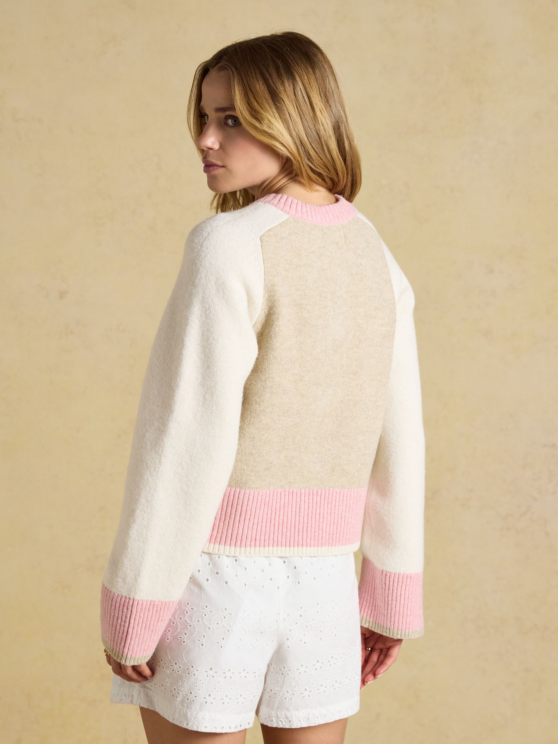 Pink & Cream Crew Neck Knitted Cardigan - Image 2 of 9