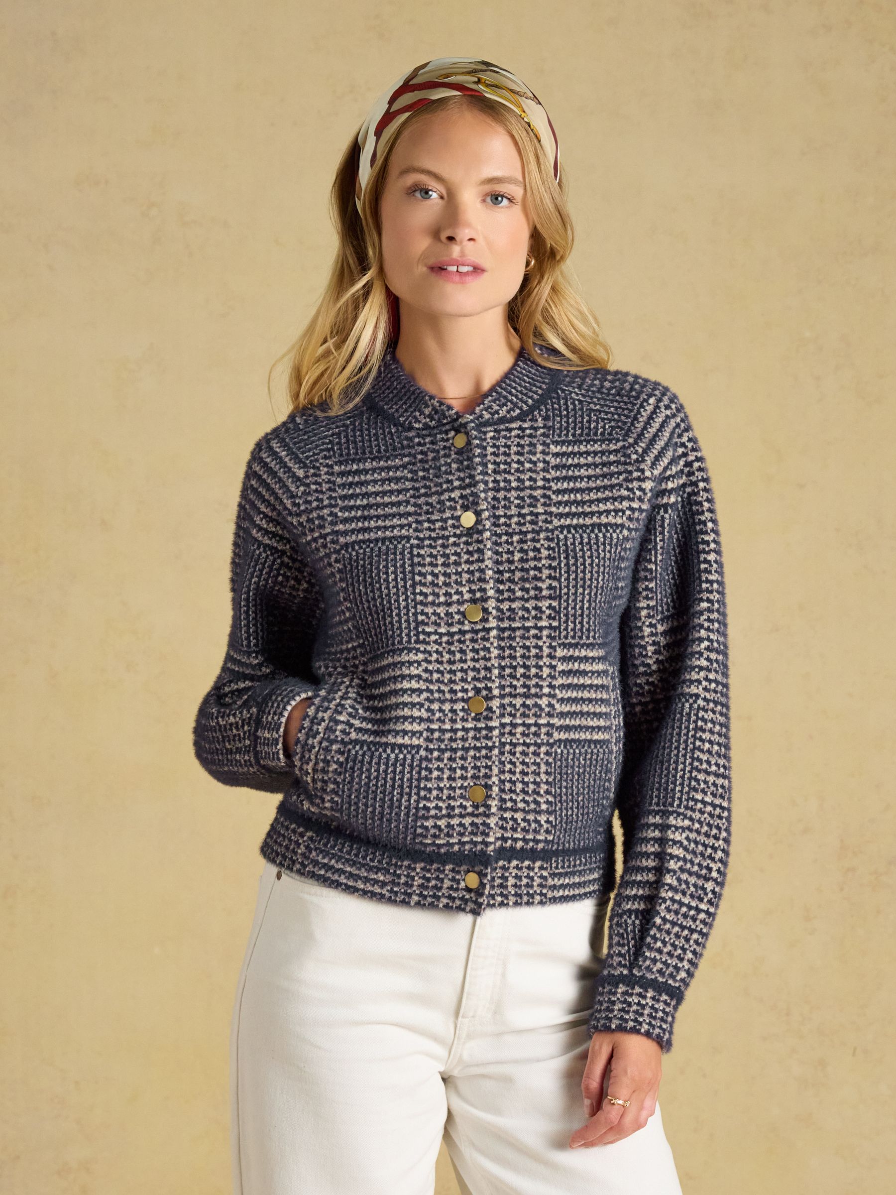 Soft Touch Navy Patterned Knitted Jacket - Image 2 of 9