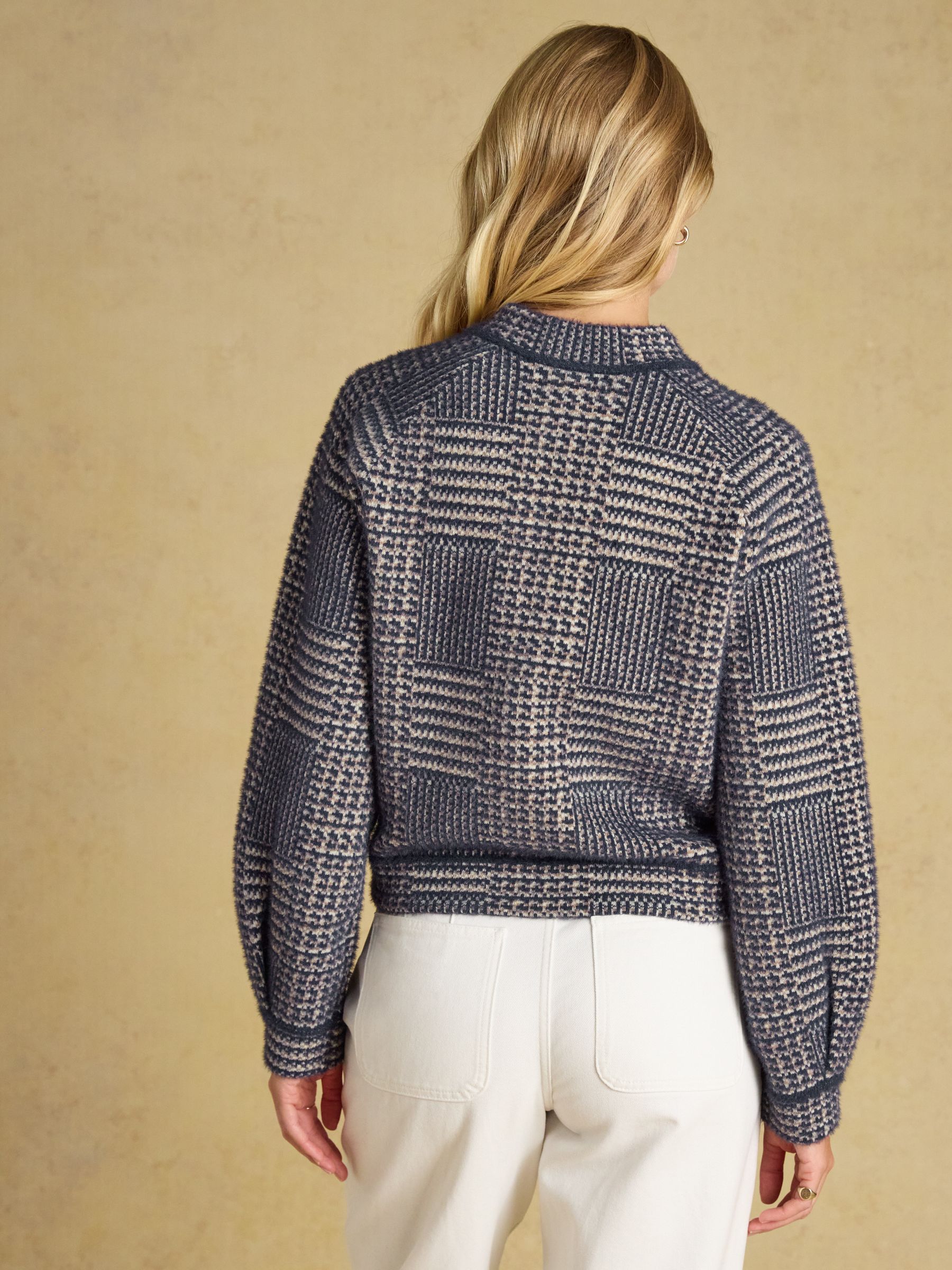 Soft Touch Navy Patterned Knitted Jacket - Image 3 of 9