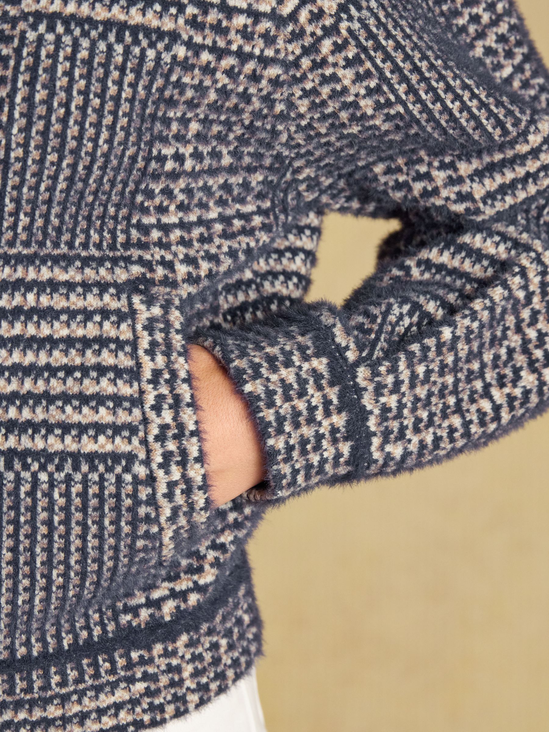 Soft Touch Navy Patterned Knitted Jacket - Image 6 of 9
