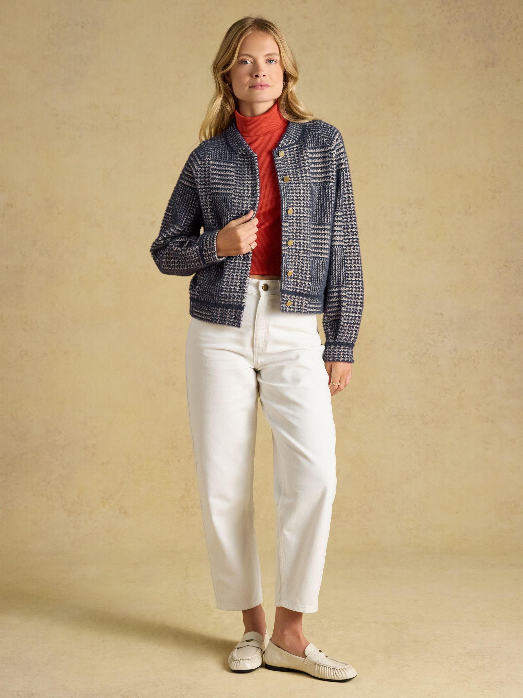 Soft Touch Navy Patterned Knitted Jacket - Image 7 of 9