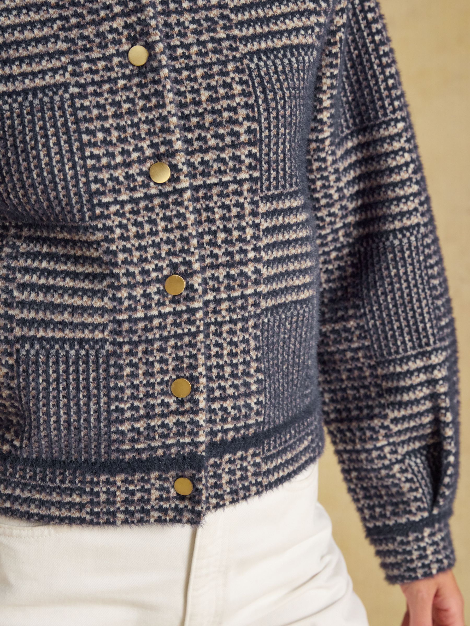 Soft Touch Navy Patterned Knitted Jacket - Image 8 of 9