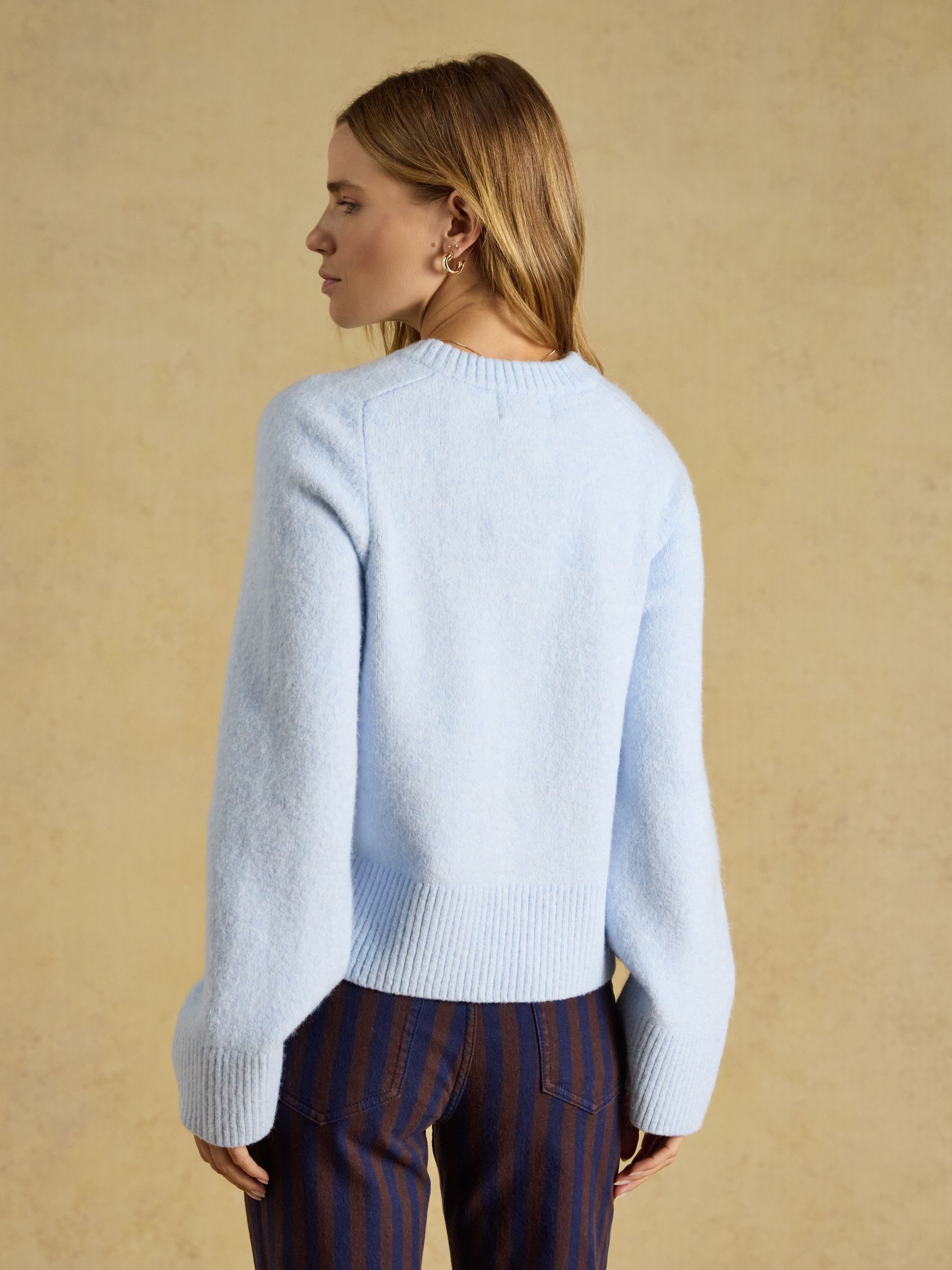 Light Blue Crew Neck Knitted Cardigan - Image 2 of 8