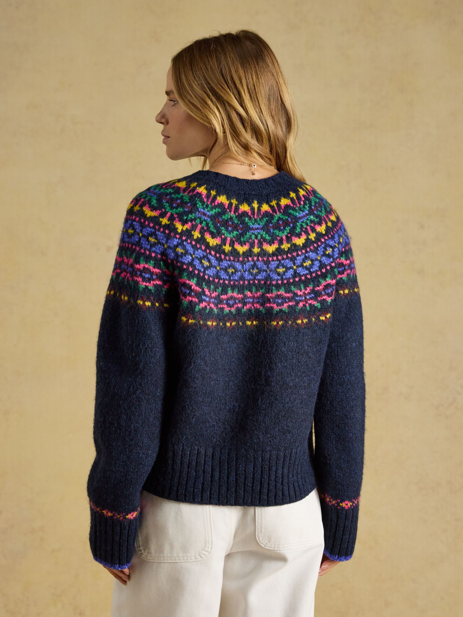 Fair Isle Navy Wool Blend Knitted Cardigan - Image 2 of 8 Fair Isle Navy Wool Blend Knitted Cardigan - Image 2 of 8