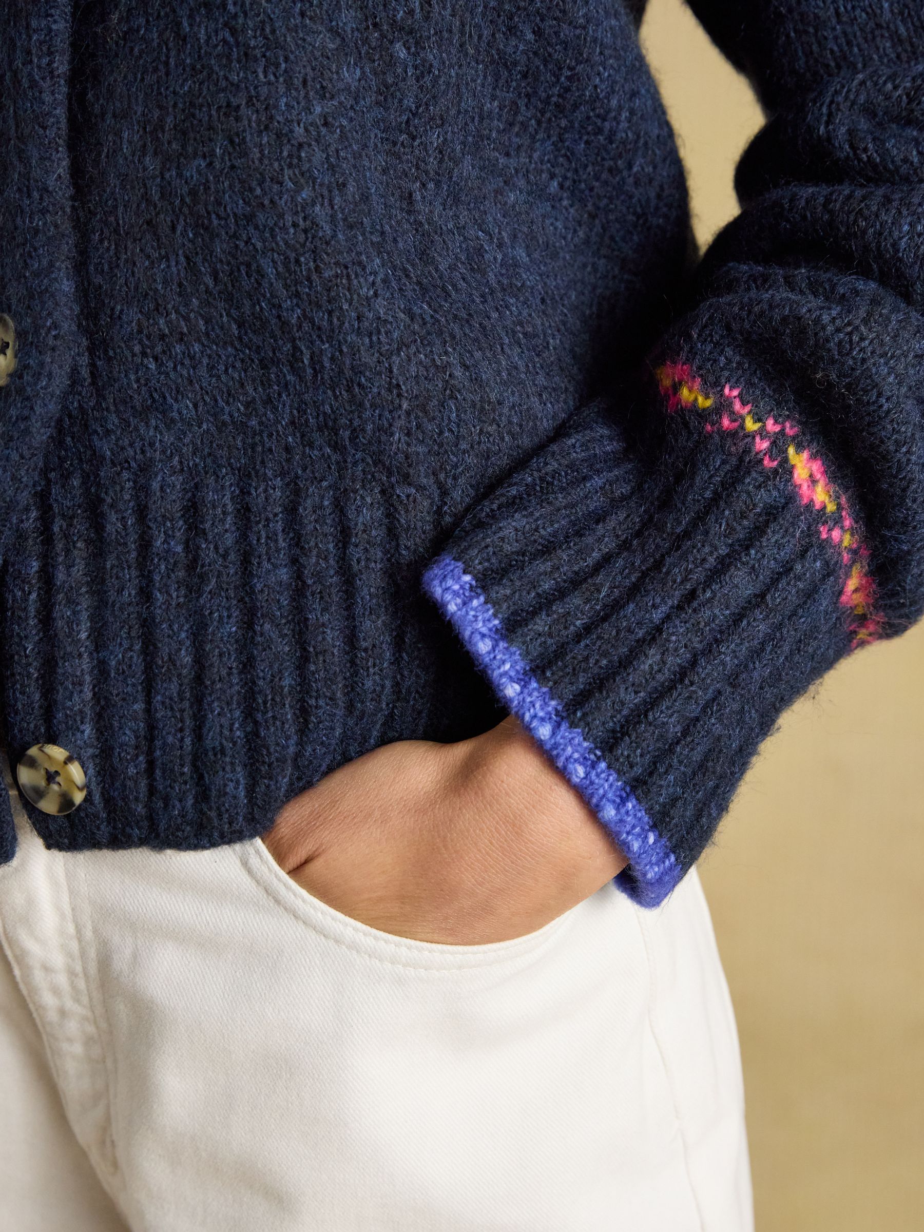 Fair Isle Navy Wool Blend Knitted Cardigan - Image 4 of 8