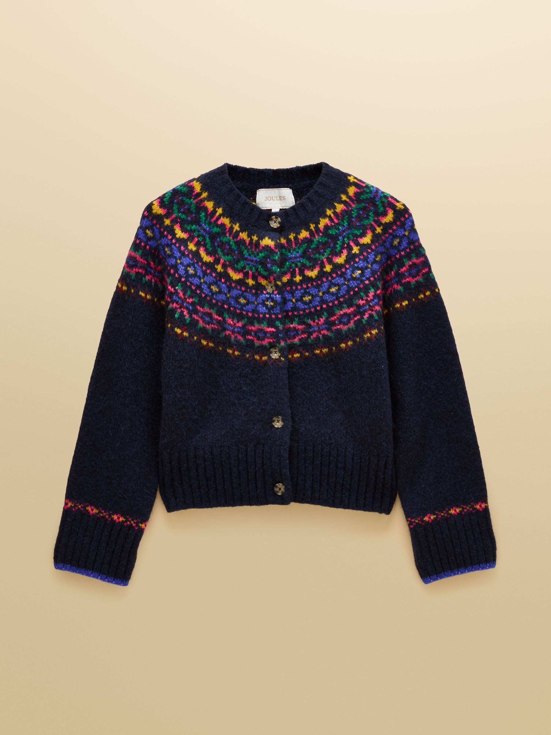 Fair Isle Navy Wool Blend Knitted Cardigan - Image 8 of 8