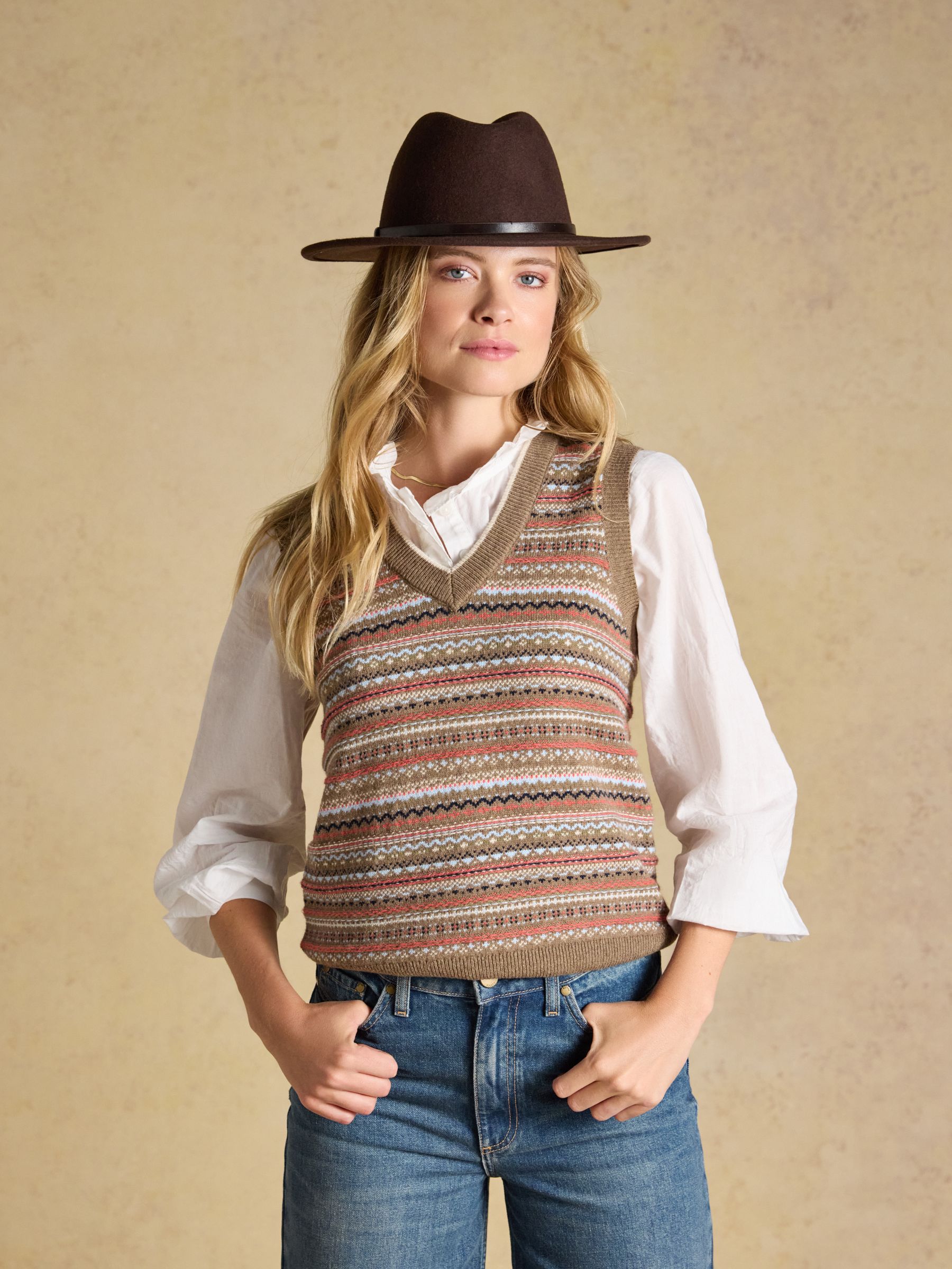 Tan Brown Cotton Rich V-Neck Knitted Vest - Image 7 of 9