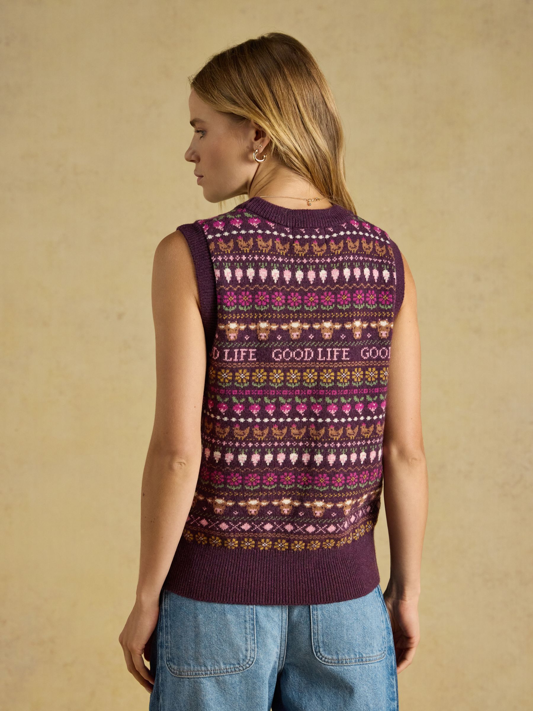 Wine Red Cotton Blend Crew Neck Knitted Vest - Image 2 of 8