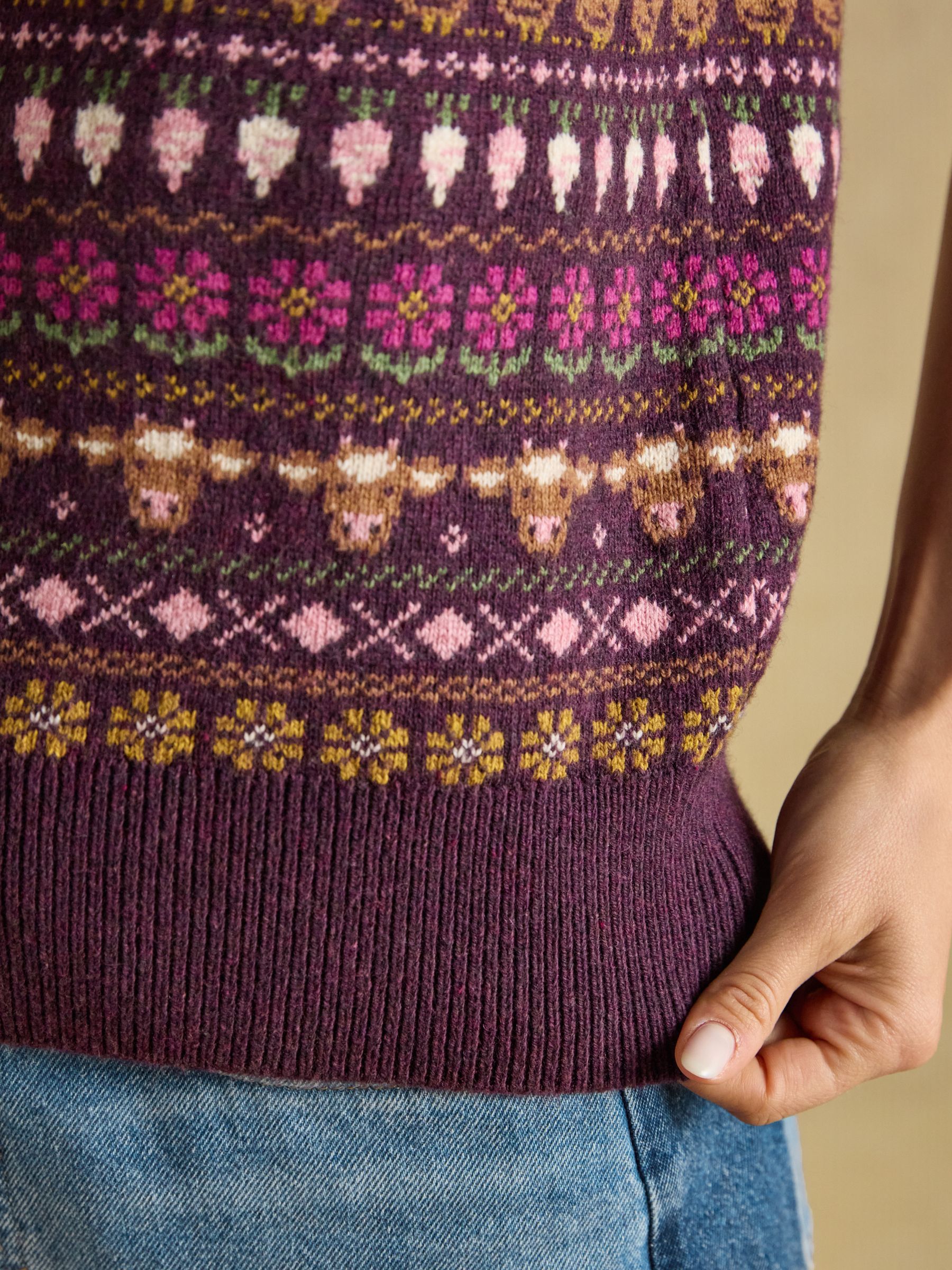Wine Red Cotton Blend Crew Neck Knitted Vest - Image 6 of 8