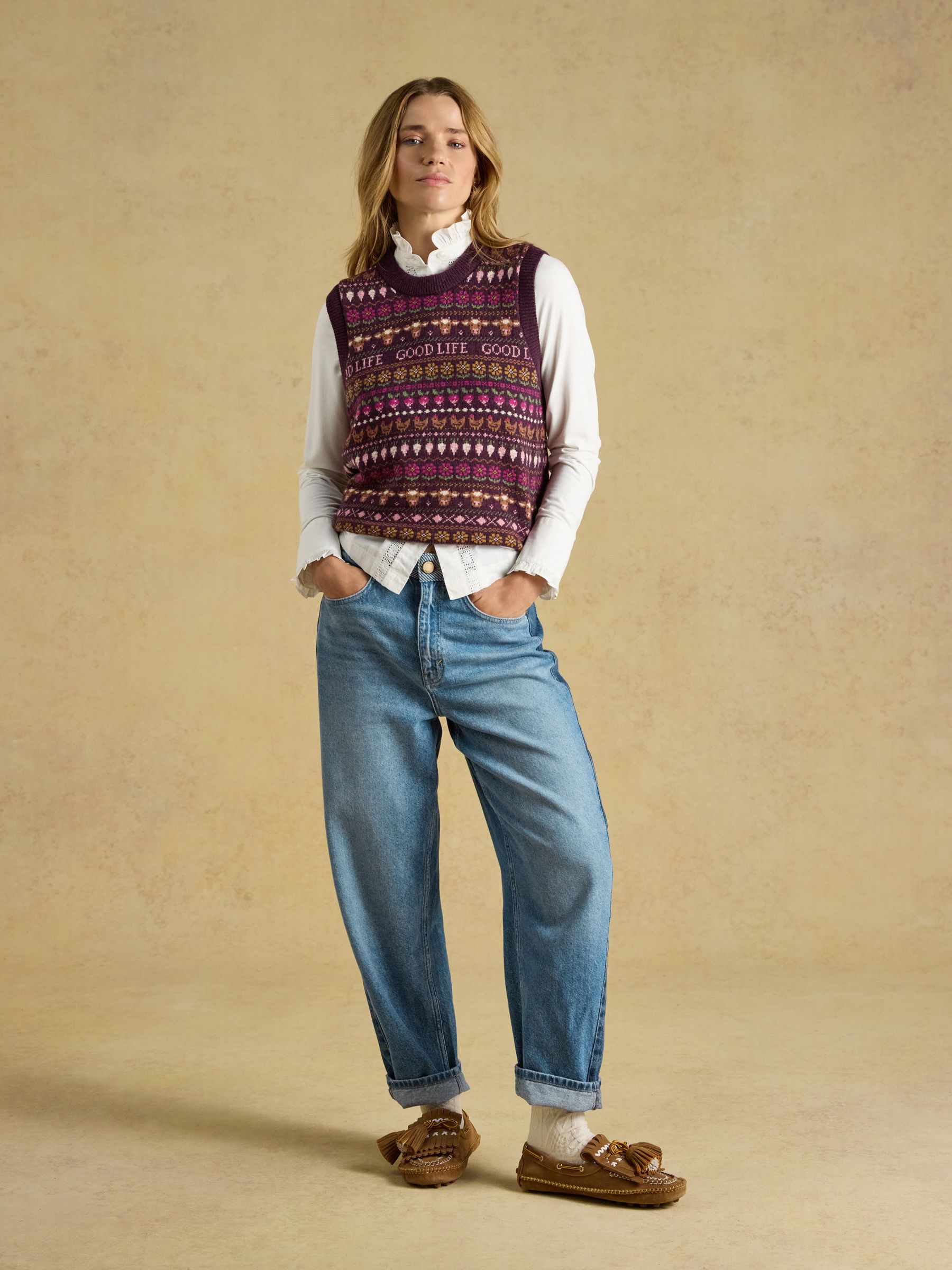 Wine Red Cotton Blend Crew Neck Knitted Vest - Image 7 of 8