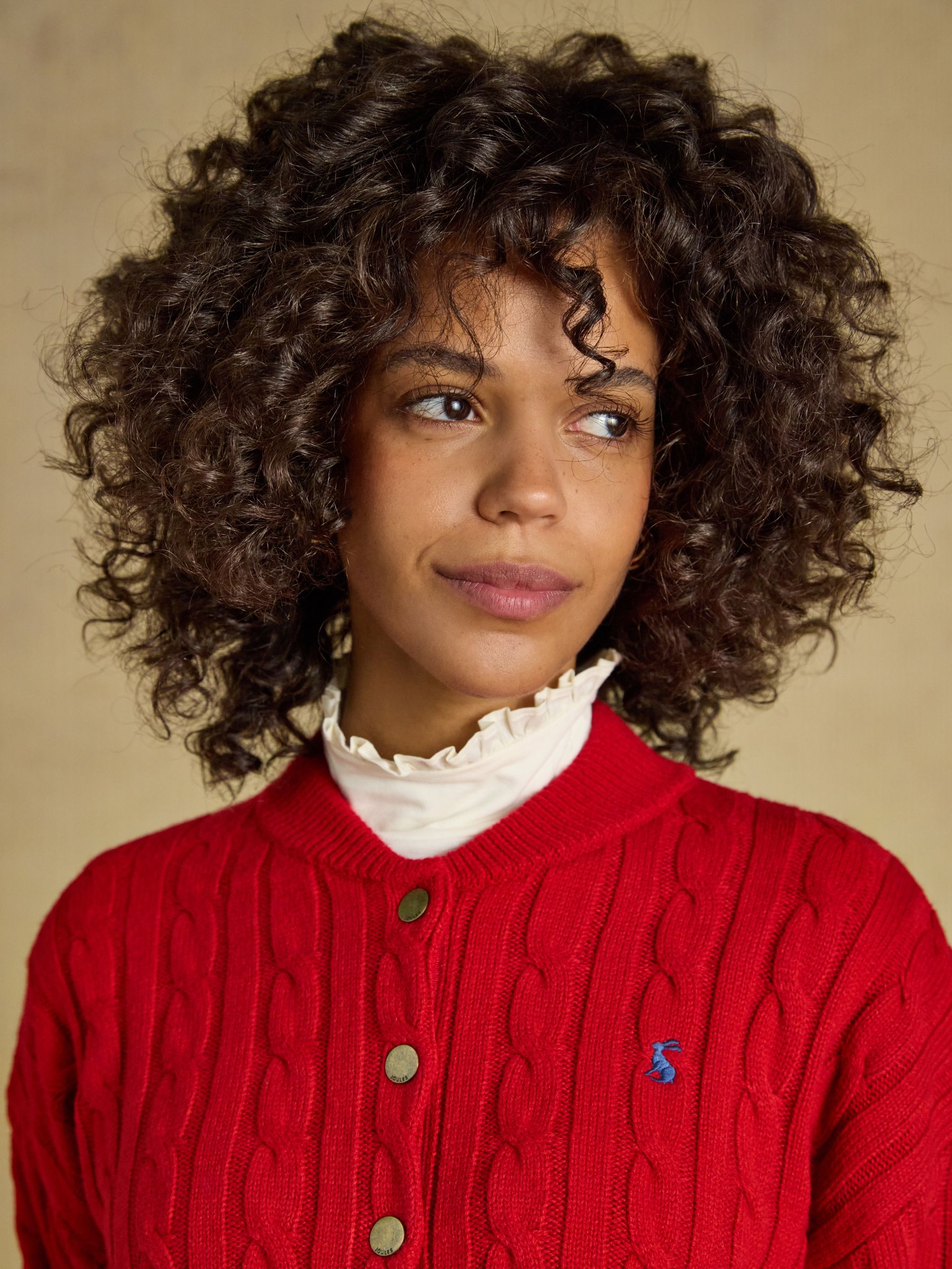Red Cable Knit Bomber Style Cardigan - Image 3 of 6