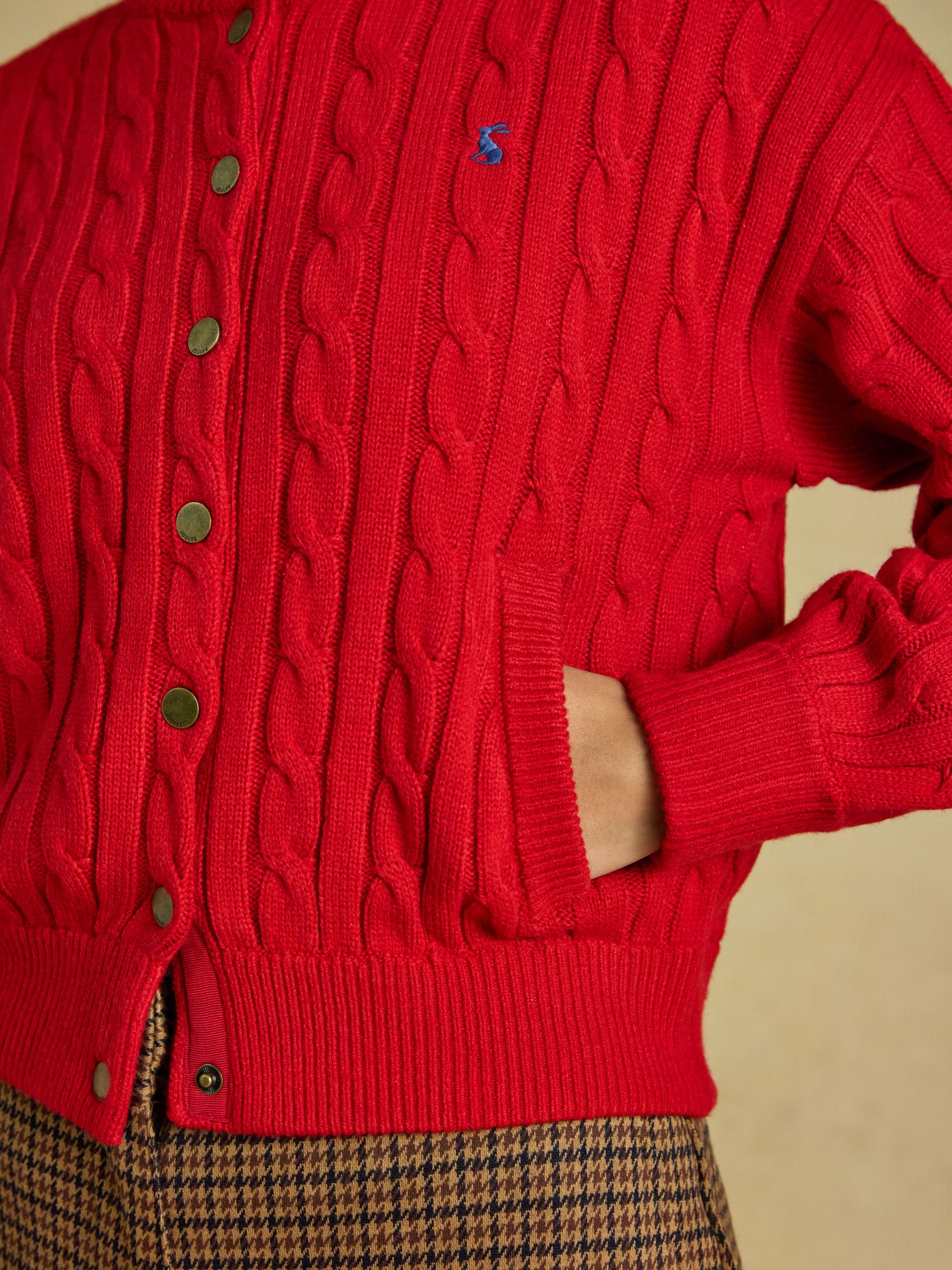Red Cable Knit Bomber Style Cardigan - Image 5 of 6