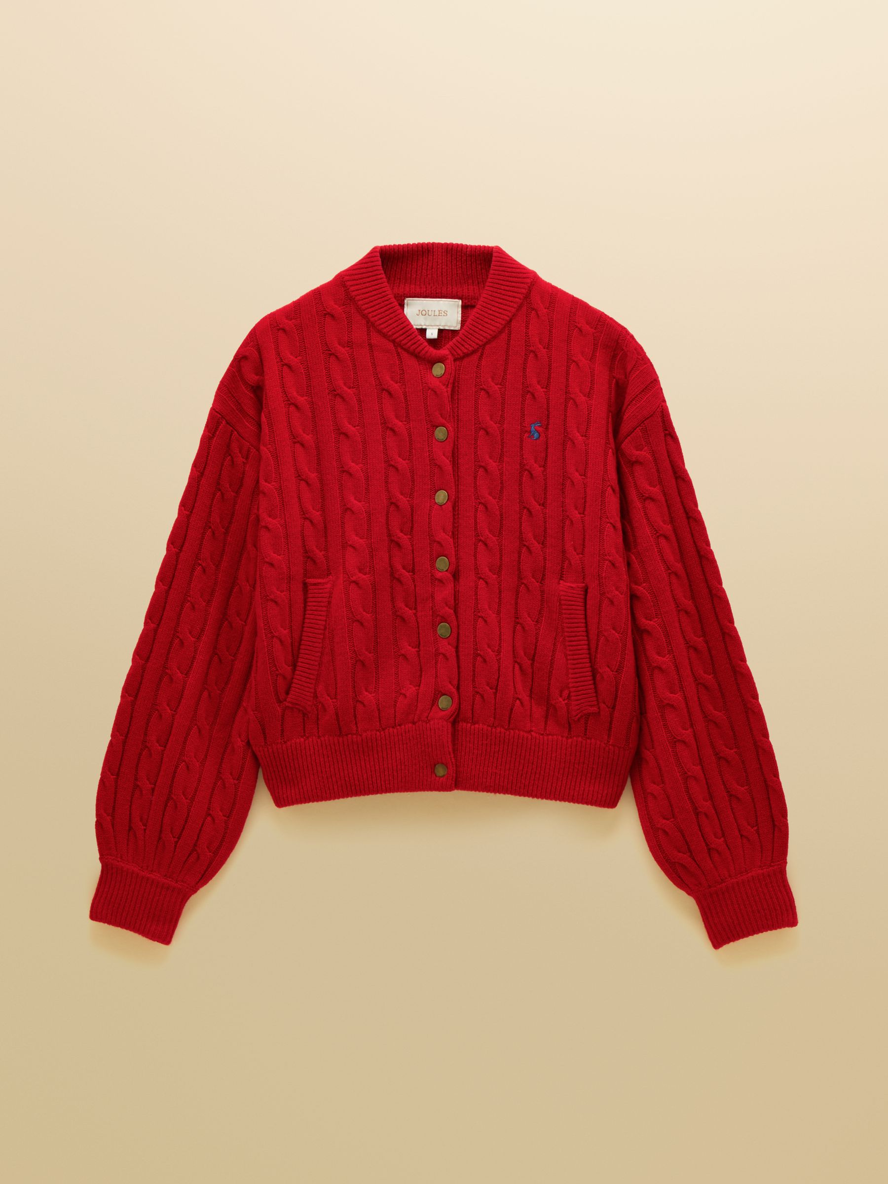 Red Cable Knit Bomber Style Cardigan - Image 6 of 6
