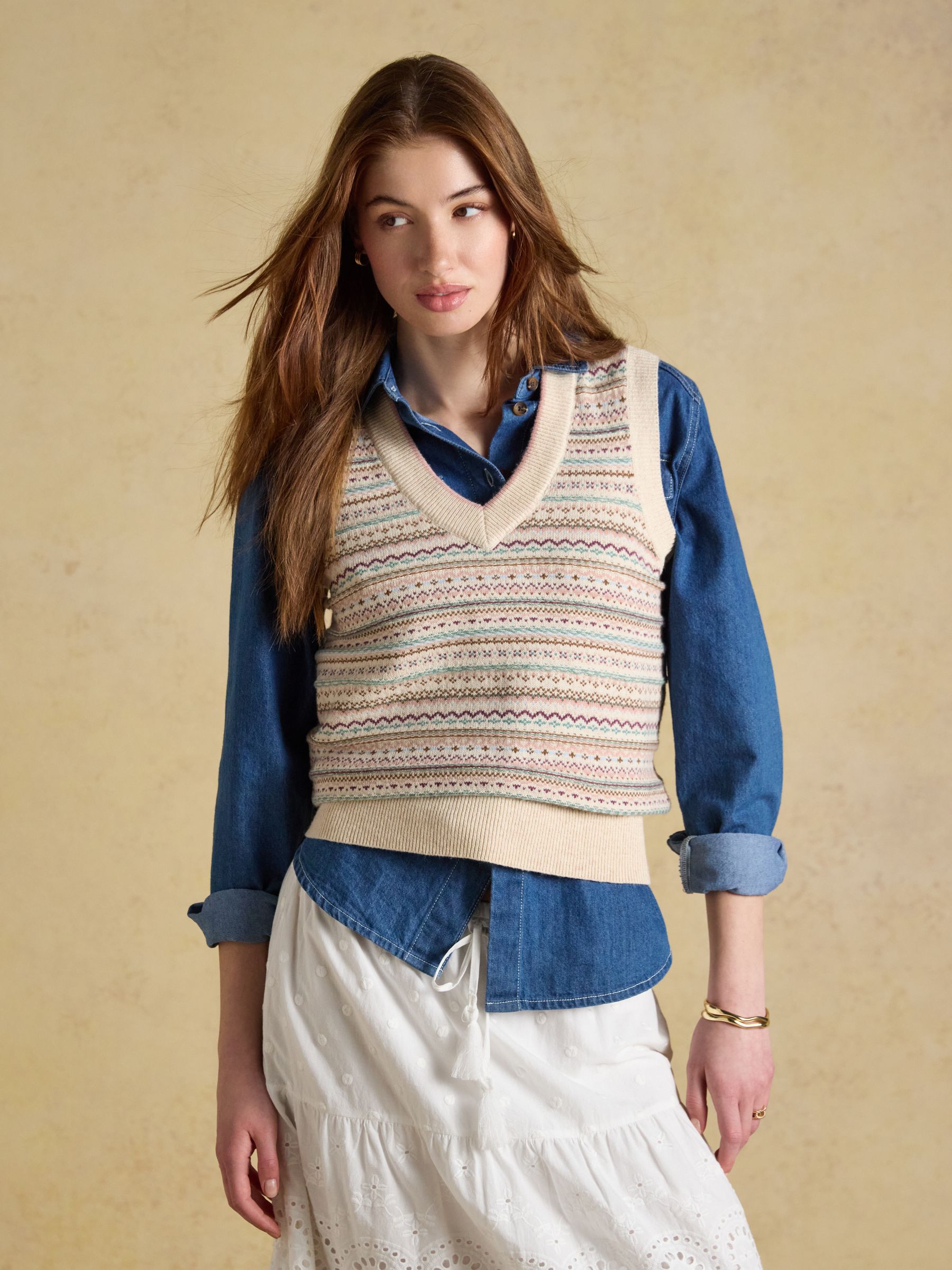 Oat Cotton Rich V-Neck Knitted Vest - Image 1 of 9