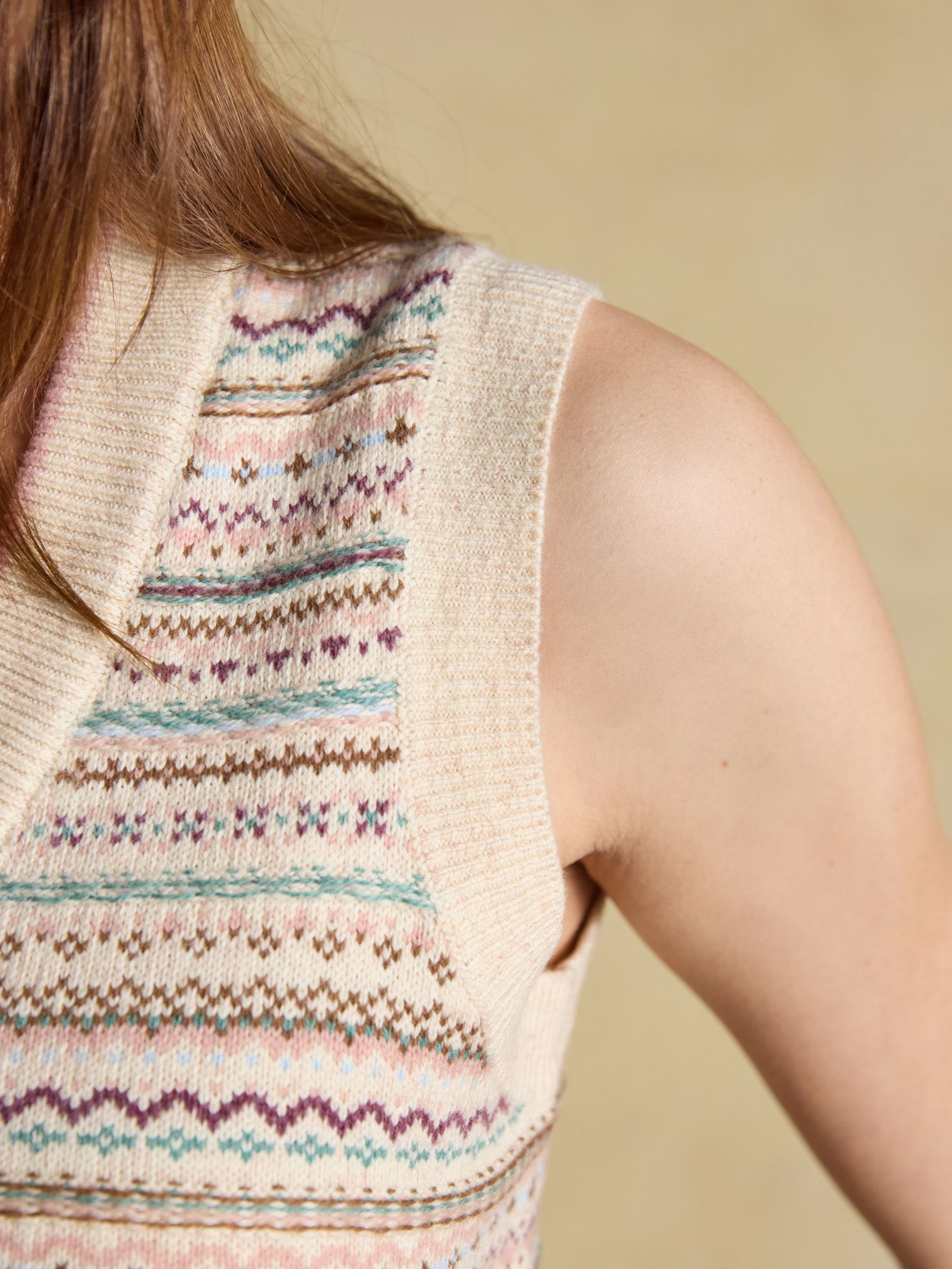 Oat Cotton Rich V-Neck Knitted Vest - Image 6 of 9