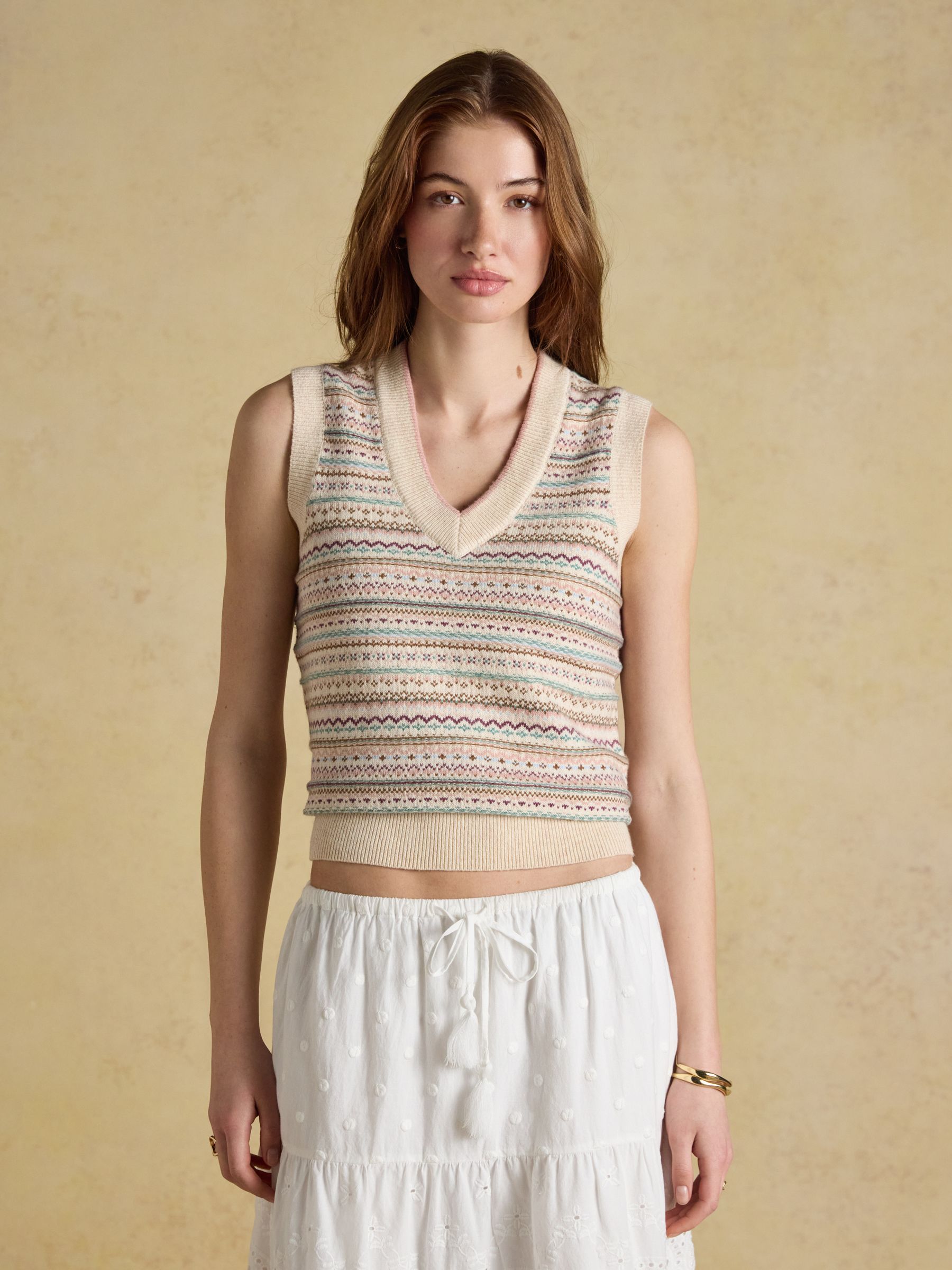 Oat Cotton Rich V-Neck Knitted Vest - Image 7 of 9