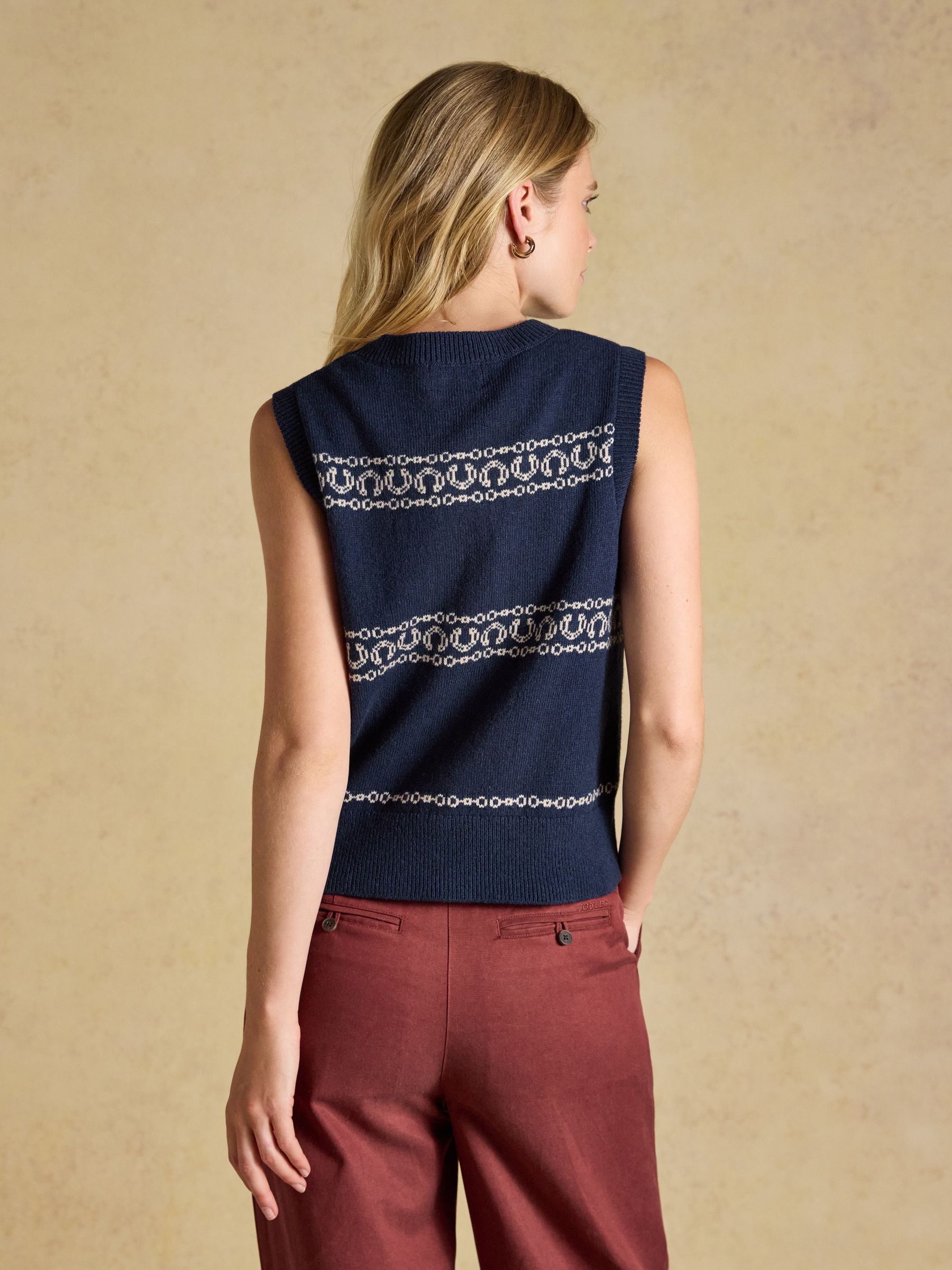 Horse Icon Navy Cotton Blend Crew Neck Knitted Vest - Image 2 of 9