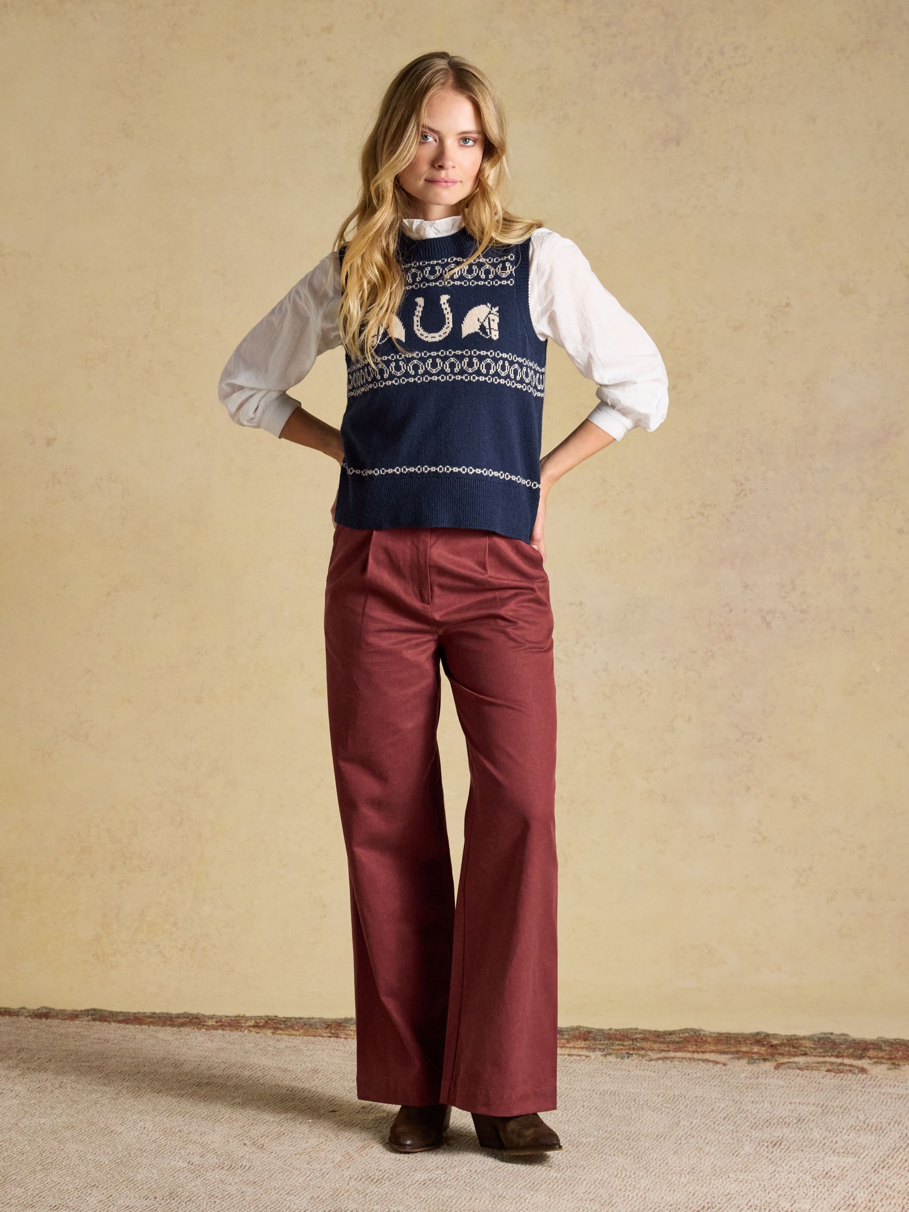 Horse Icon Navy Cotton Blend Crew Neck Knitted Vest - Image 4 of 9