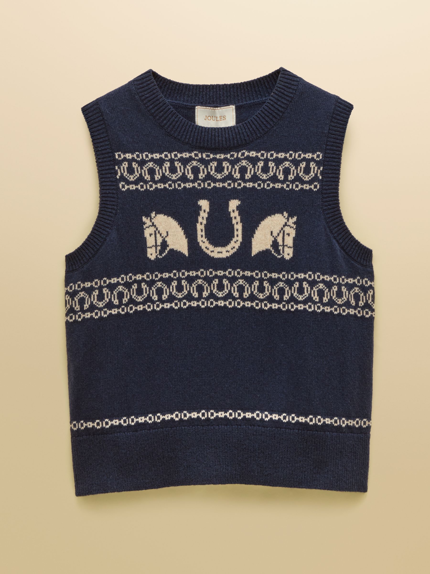 Horse Icon Navy Cotton Blend Crew Neck Knitted Vest - Image 9 of 9