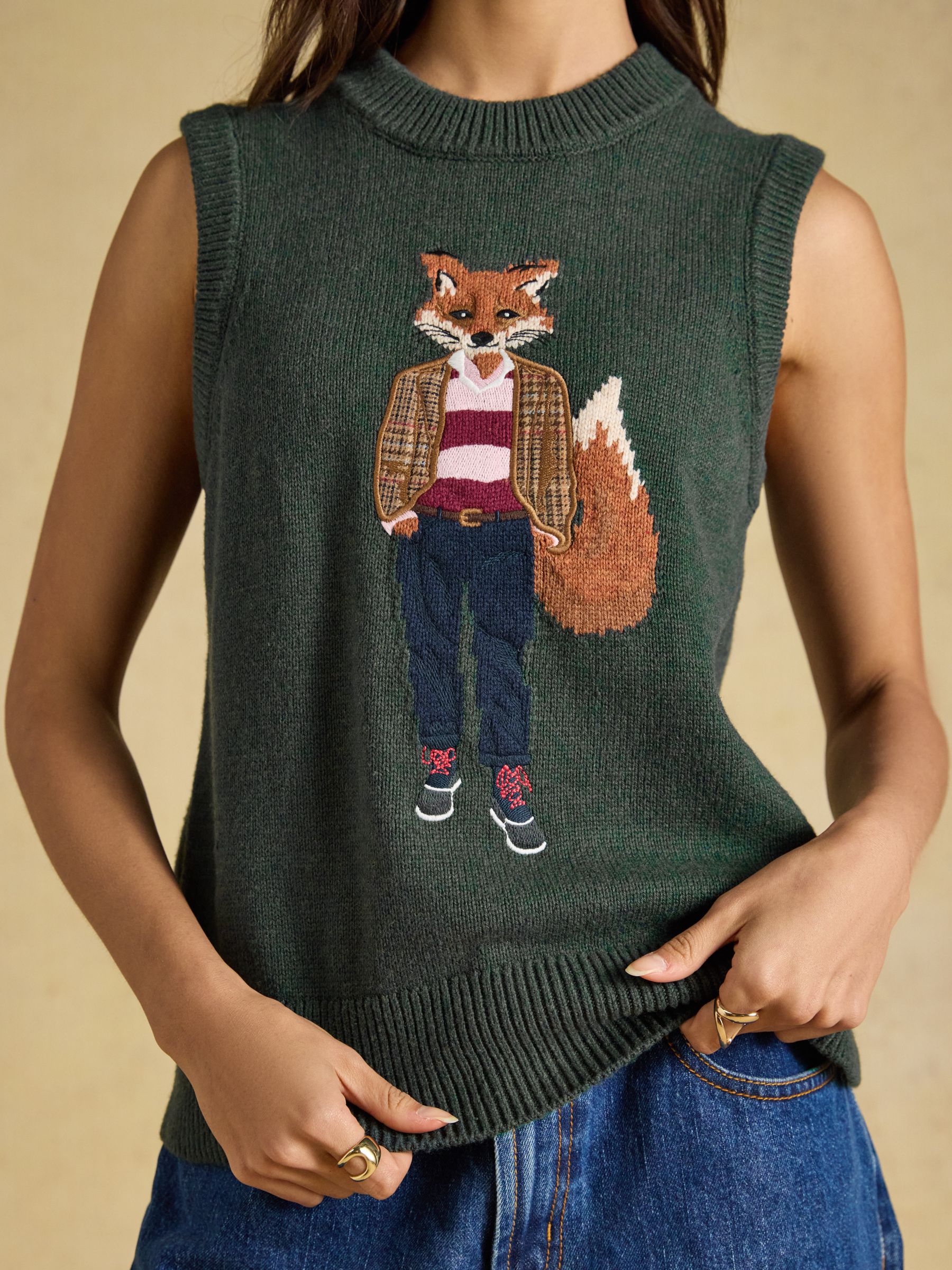 Jonty Fox Green Crew Neck Cotton Blend Knitted Vest - Image 4 of 7