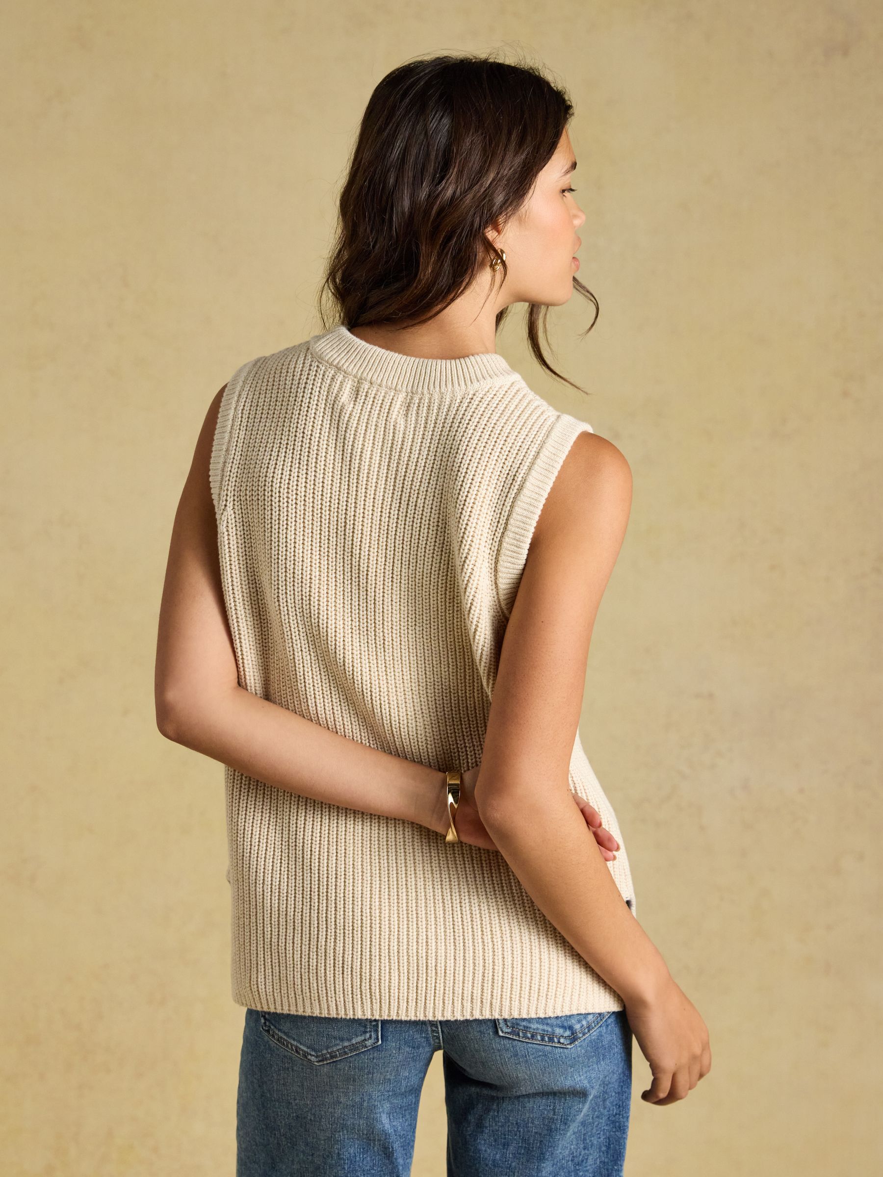 Oatmeal Crew Neck Ribbed Knitted Vest - Image 2 of 7