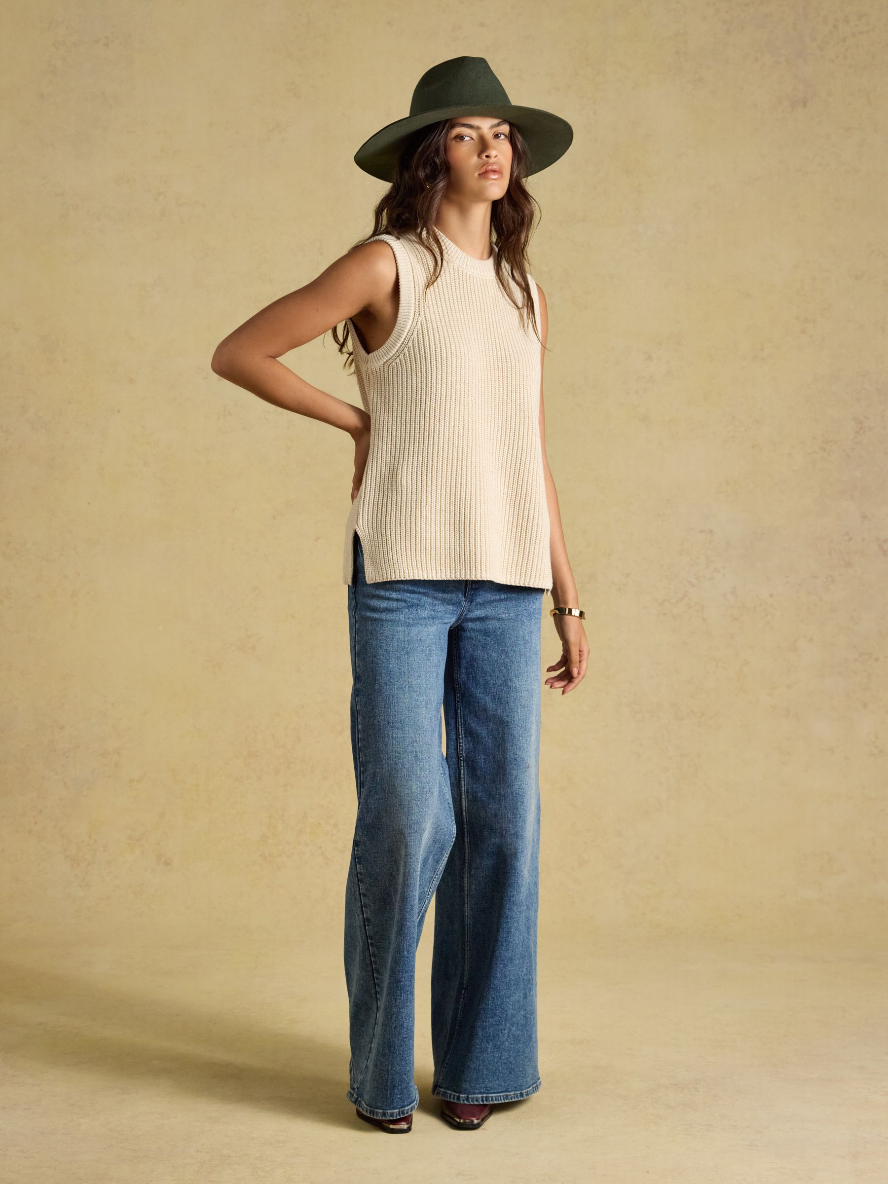 Oatmeal Crew Neck Ribbed Knitted Vest - Image 4 of 7