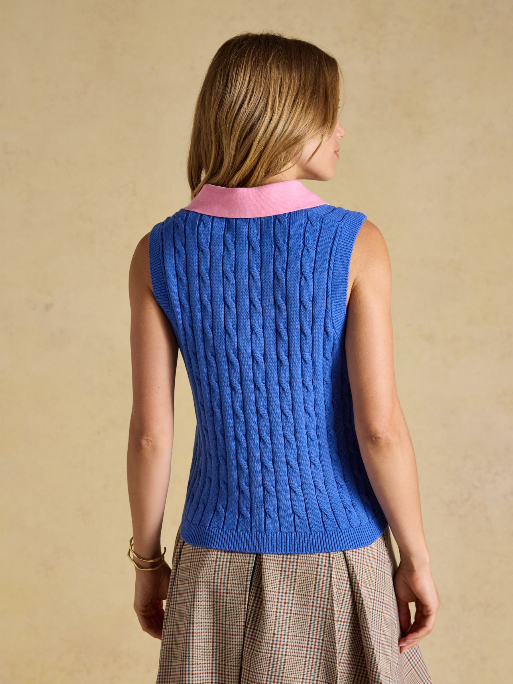 Blue & Pink Cotton Collared Cable Knitted Vest - Image 4 of 9