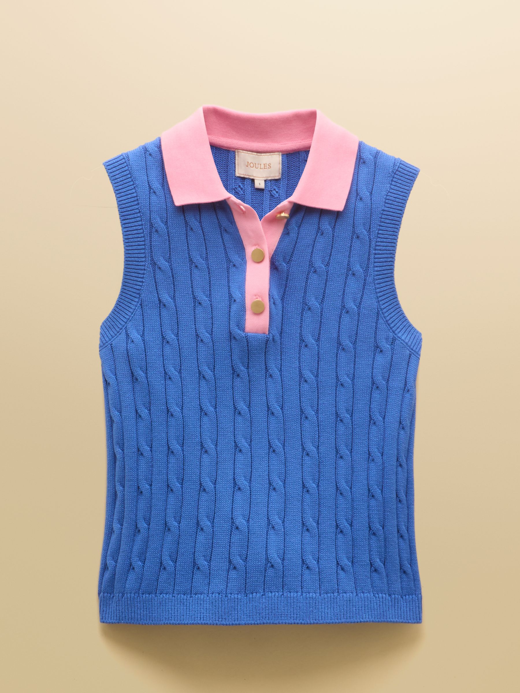 Blue & Pink Cotton Collared Cable Knitted Vest - Image 7 of 7