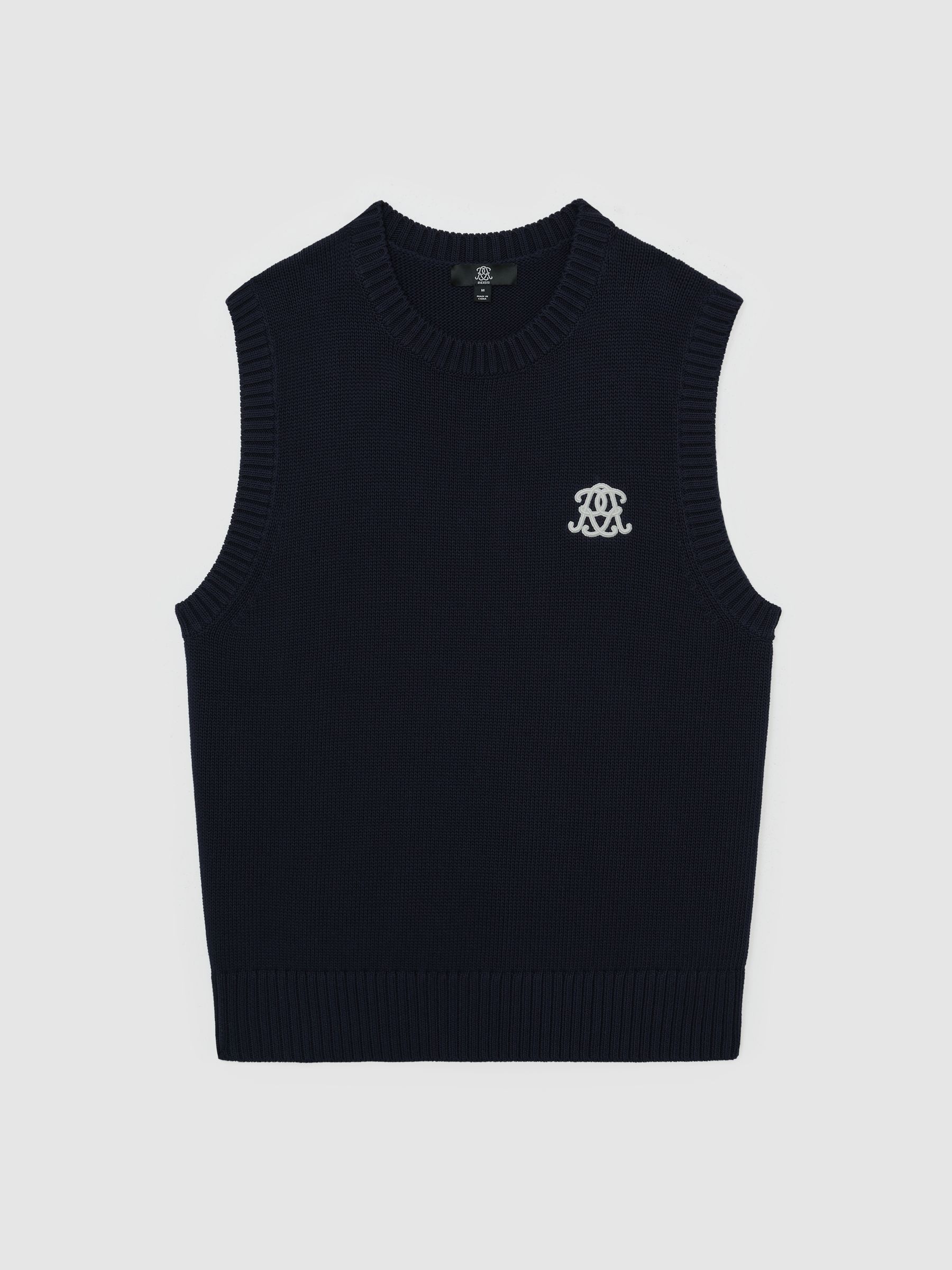 Monogram Embroidered Relaxed Knit Vest in Navy - Image 2 of 7
