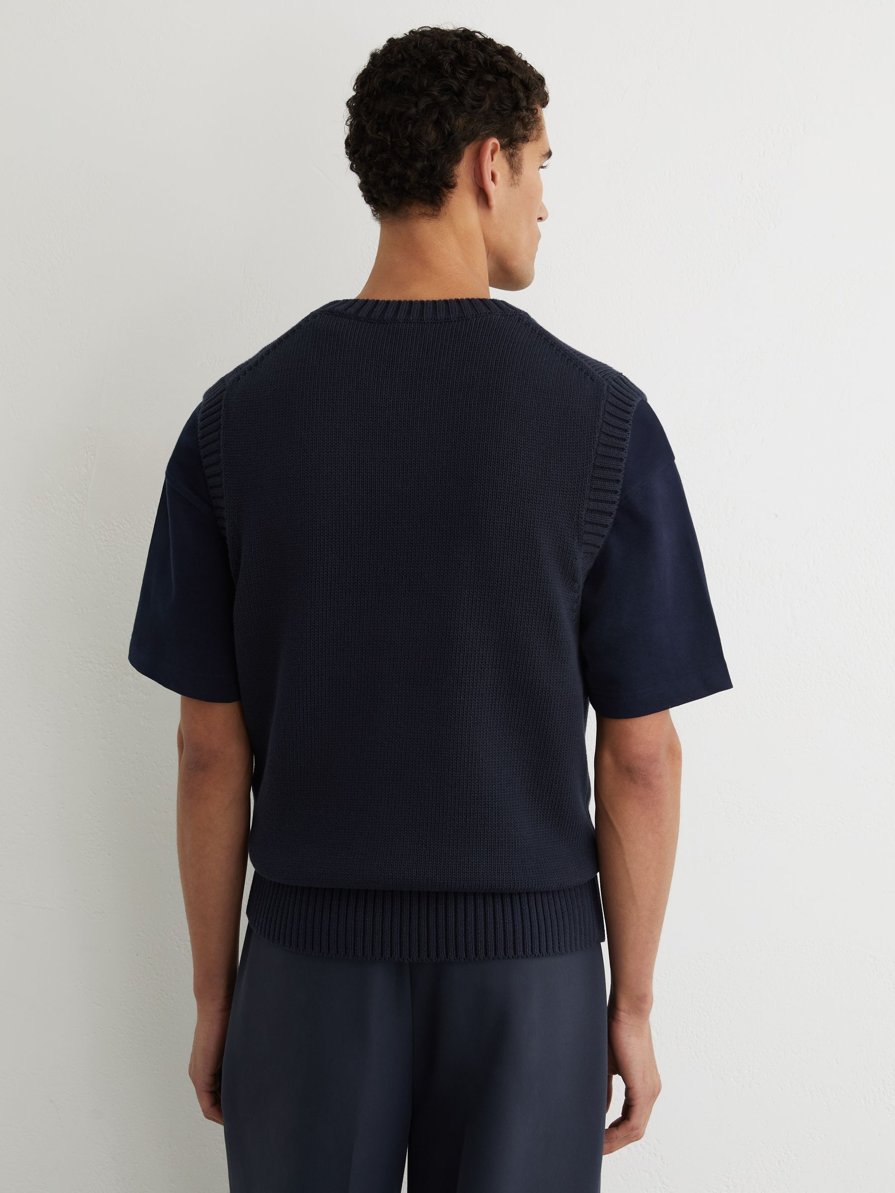 Monogram Embroidered Relaxed Knit Vest in Navy - image 5