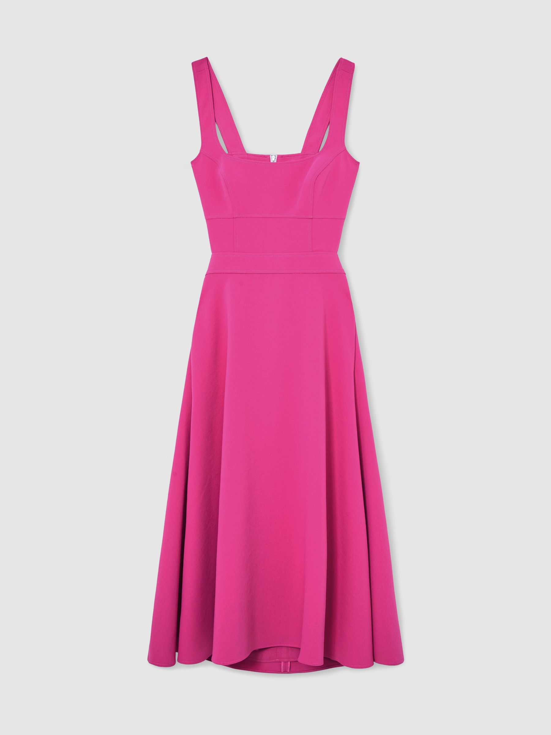 Waisted Cut-Out Twill Midi Dress in Raspberry Pink - Image 2 of 7
