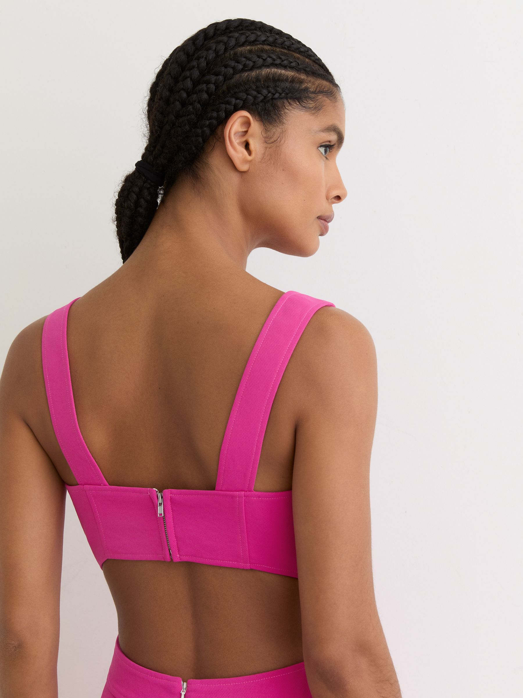 Waisted Cut-Out Twill Midi Dress in Raspberry Pink - Image 5 of 7