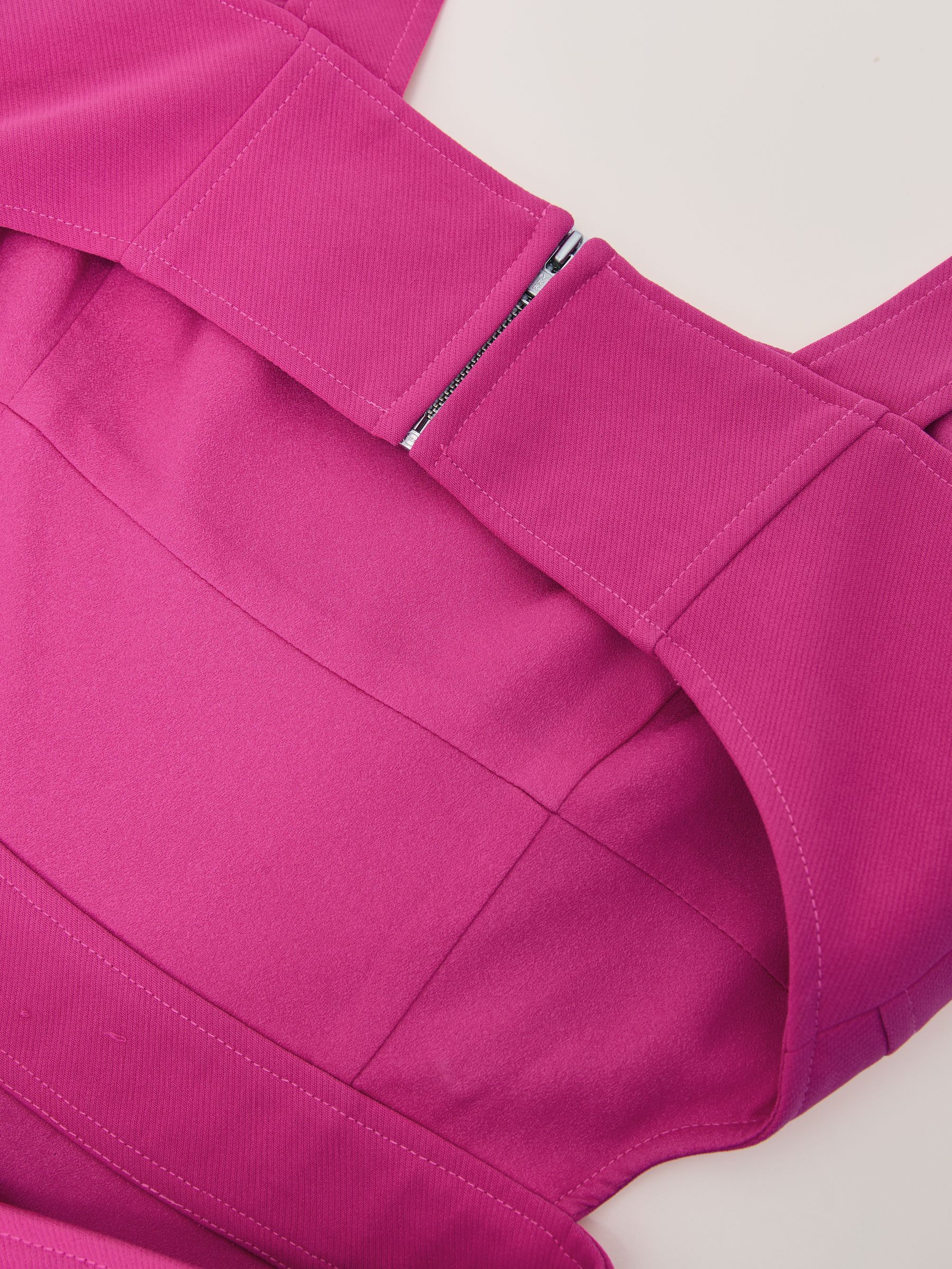 Waisted Cut-Out Twill Midi Dress in Raspberry Pink - image 3